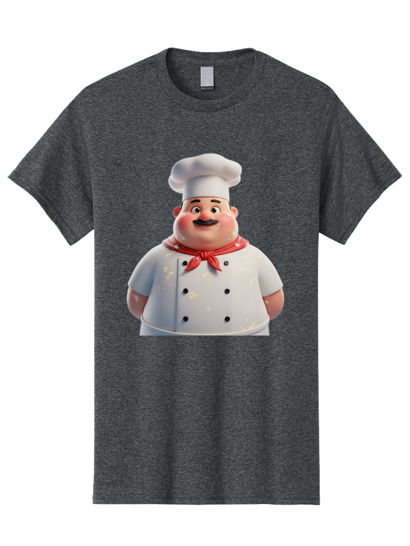 Chef-Character Men'S Graphic Tee, 100% Cotton, Comfortable Casual Summer Wear, Machine Washable, Cartoon Chef, White Chef Hat, Red Neckerchief, Mustache, Chef Coat, Cooking, Culinary Arts, Kitchen Staff, Food Preparation, 3D Character, Bac814