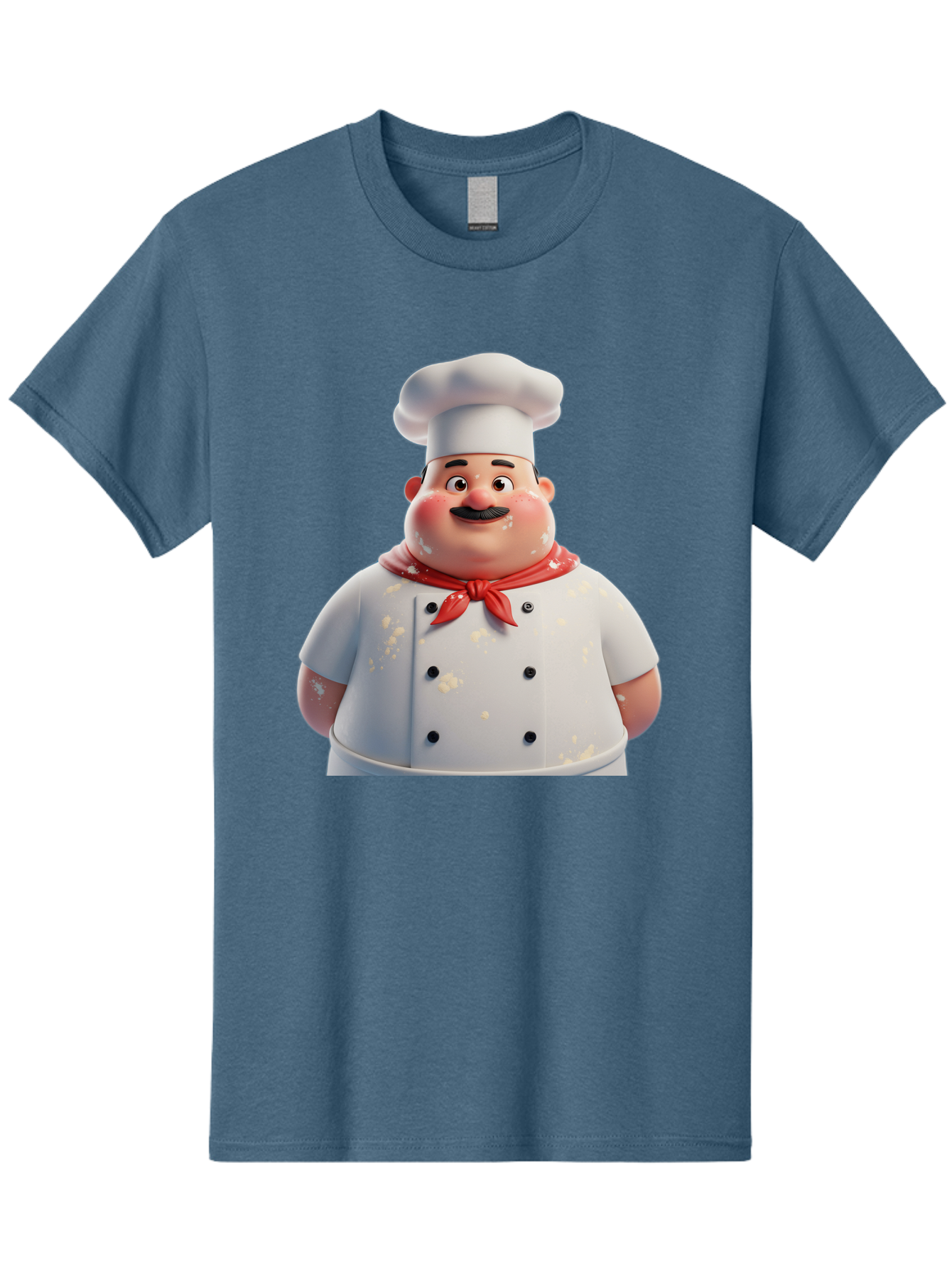 Chef-Character Men'S Graphic Tee, 100% Cotton, Comfortable Casual Summer Wear, Machine Washable, Cartoon Chef, White Chef Hat, Red Neckerchief, Mustache, Chef Coat, Cooking, Culinary Arts, Kitchen Staff, Food Preparation, 3D Character, Bac814