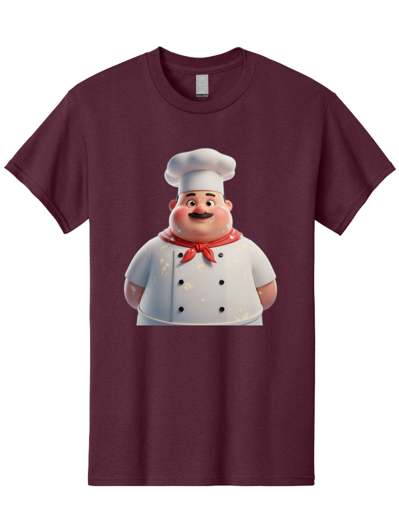 Chef-Character Men'S Graphic Tee, 100% Cotton, Comfortable Casual Summer Wear, Machine Washable, Cartoon Chef, White Chef Hat, Red Neckerchief, Mustache, Chef Coat, Cooking, Culinary Arts, Kitchen Staff, Food Preparation, 3D Character, Bac814