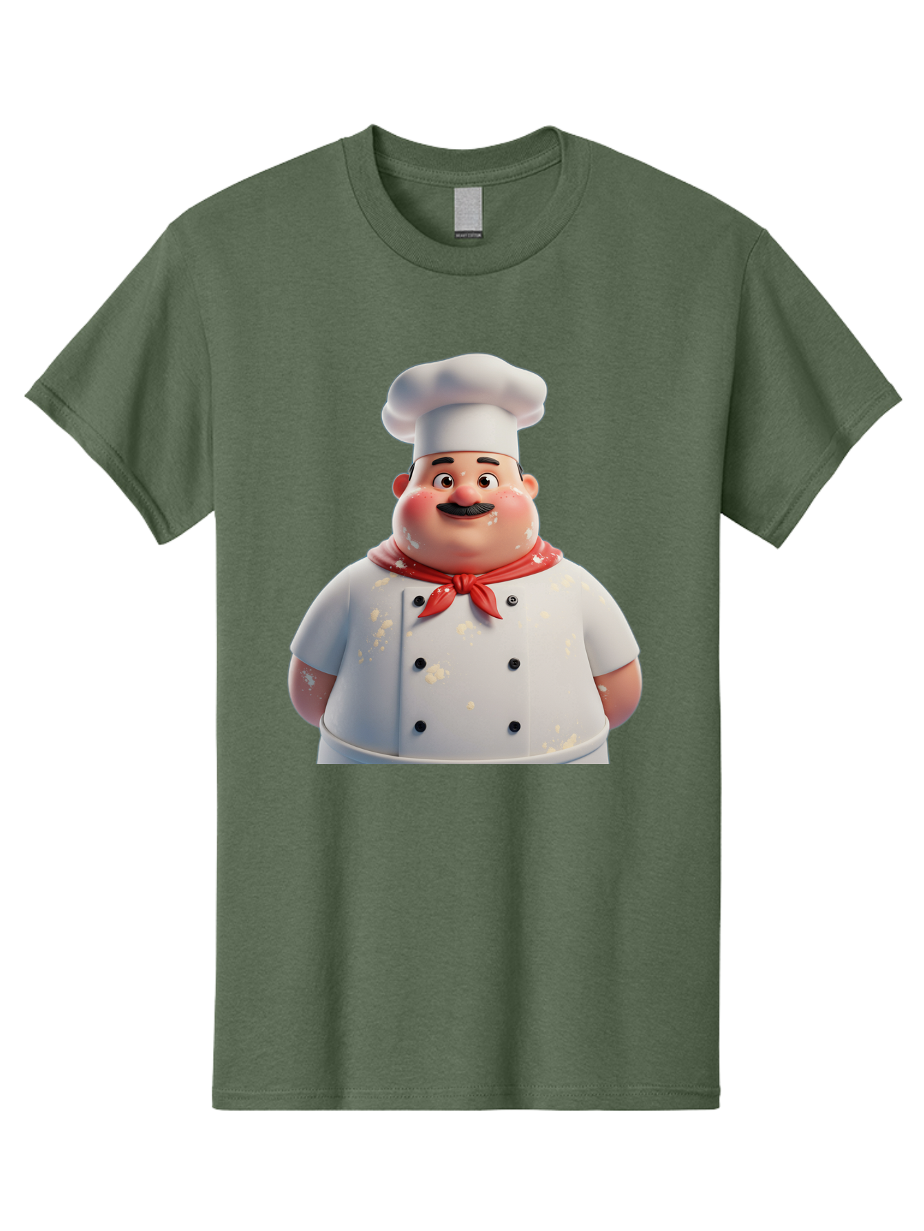 Chef-Character Men'S Graphic Tee, 100% Cotton, Comfortable Casual Summer Wear, Machine Washable, Cartoon Chef, White Chef Hat, Red Neckerchief, Mustache, Chef Coat, Cooking, Culinary Arts, Kitchen Staff, Food Preparation, 3D Character, Bac814