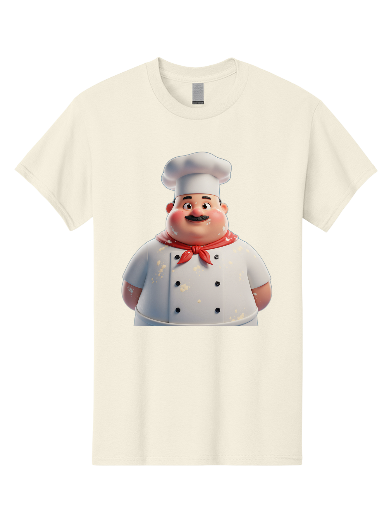 Chef-Character Men'S Graphic Tee, 100% Cotton, Comfortable Casual Summer Wear, Machine Washable, Cartoon Chef, White Chef Hat, Red Neckerchief, Mustache, Chef Coat, Cooking, Culinary Arts, Kitchen Staff, Food Preparation, 3D Character, Bac814