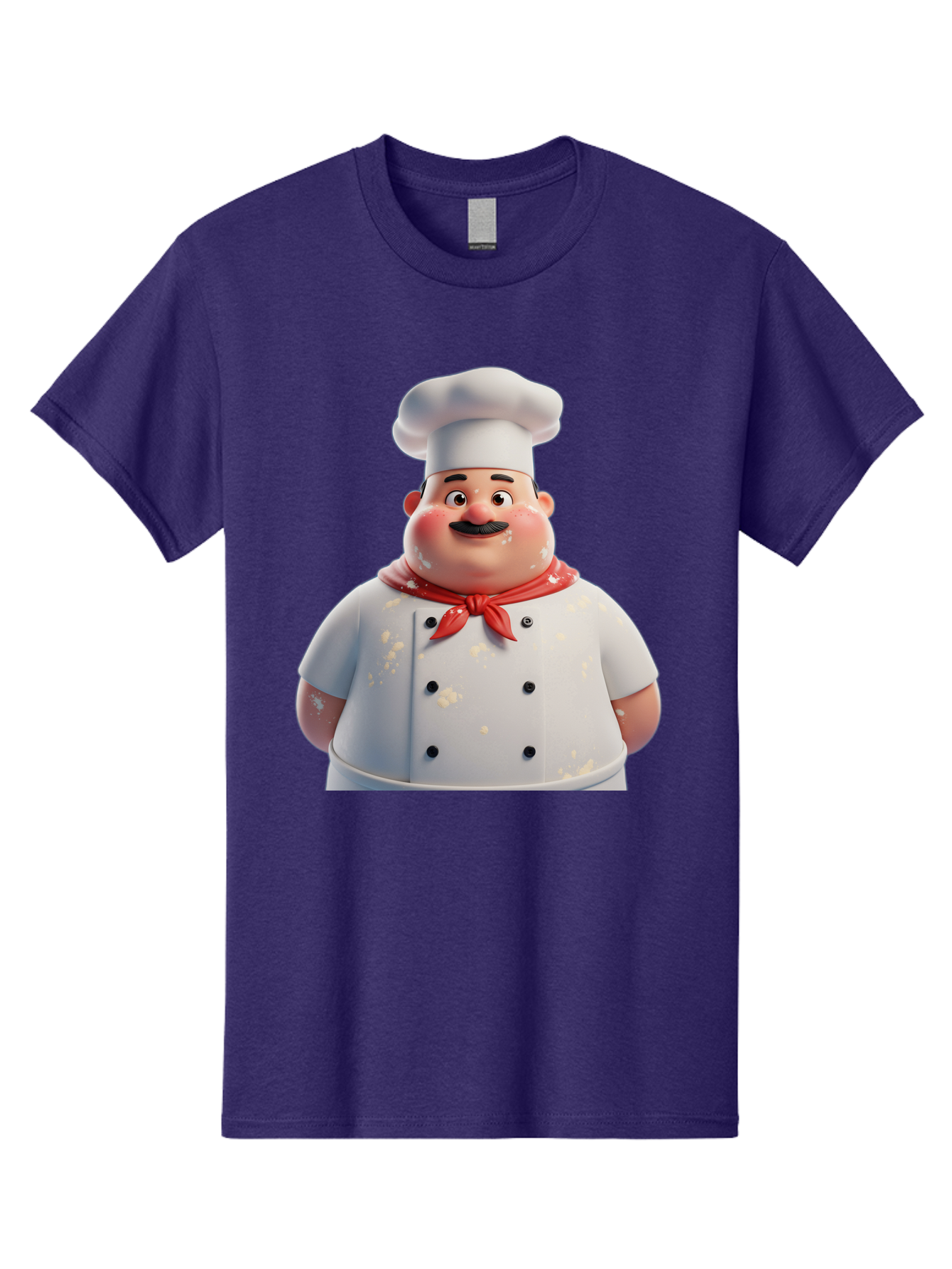 Chef-Character Men'S Graphic Tee, 100% Cotton, Comfortable Casual Summer Wear, Machine Washable, Cartoon Chef, White Chef Hat, Red Neckerchief, Mustache, Chef Coat, Cooking, Culinary Arts, Kitchen Staff, Food Preparation, 3D Character, Bac814