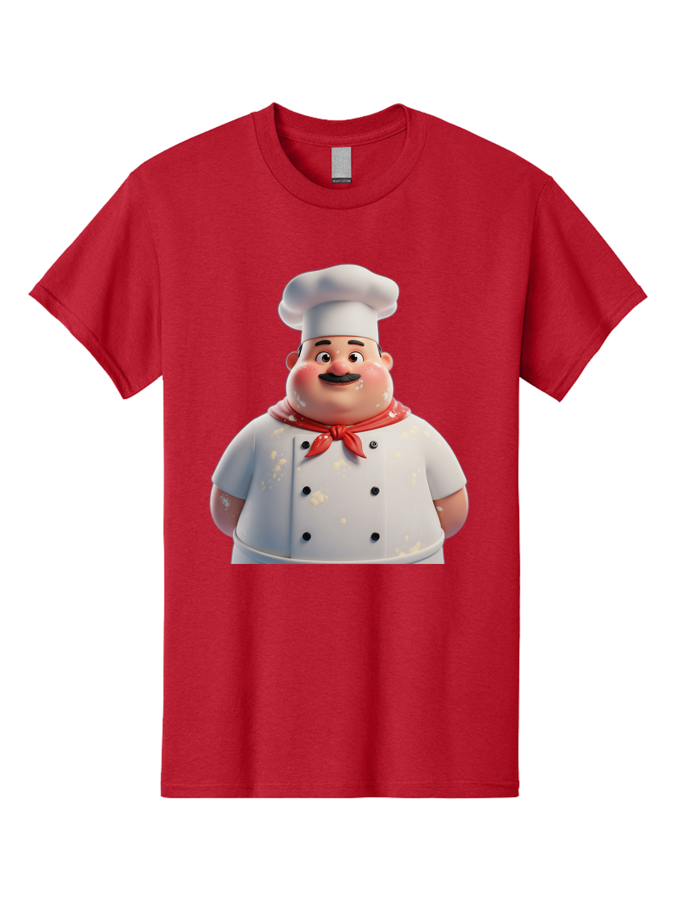 Chef-Character Men'S Graphic Tee, 100% Cotton, Comfortable Casual Summer Wear, Machine Washable, Cartoon Chef, White Chef Hat, Red Neckerchief, Mustache, Chef Coat, Cooking, Culinary Arts, Kitchen Staff, Food Preparation, 3D Character, Bac814