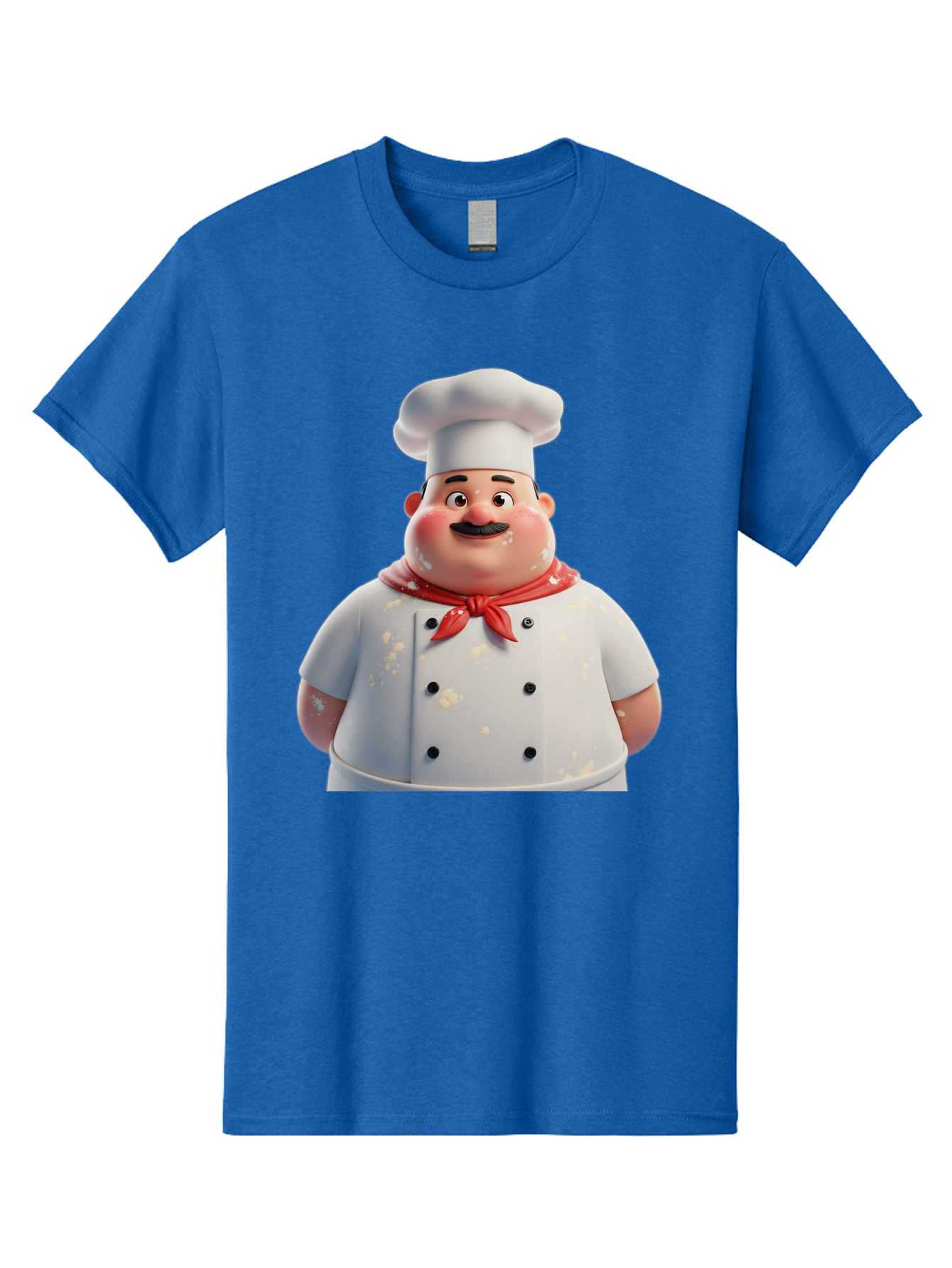 Chef-Character Men'S Graphic Tee, 100% Cotton, Comfortable Casual Summer Wear, Machine Washable, Cartoon Chef, White Chef Hat, Red Neckerchief, Mustache, Chef Coat, Cooking, Culinary Arts, Kitchen Staff, Food Preparation, 3D Character, Bac814