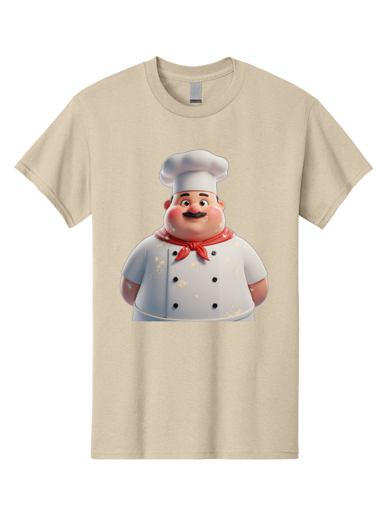 Chef-Character Men'S Graphic Tee, 100% Cotton, Comfortable Casual Summer Wear, Machine Washable, Cartoon Chef, White Chef Hat, Red Neckerchief, Mustache, Chef Coat, Cooking, Culinary Arts, Kitchen Staff, Food Preparation, 3D Character, Bac814