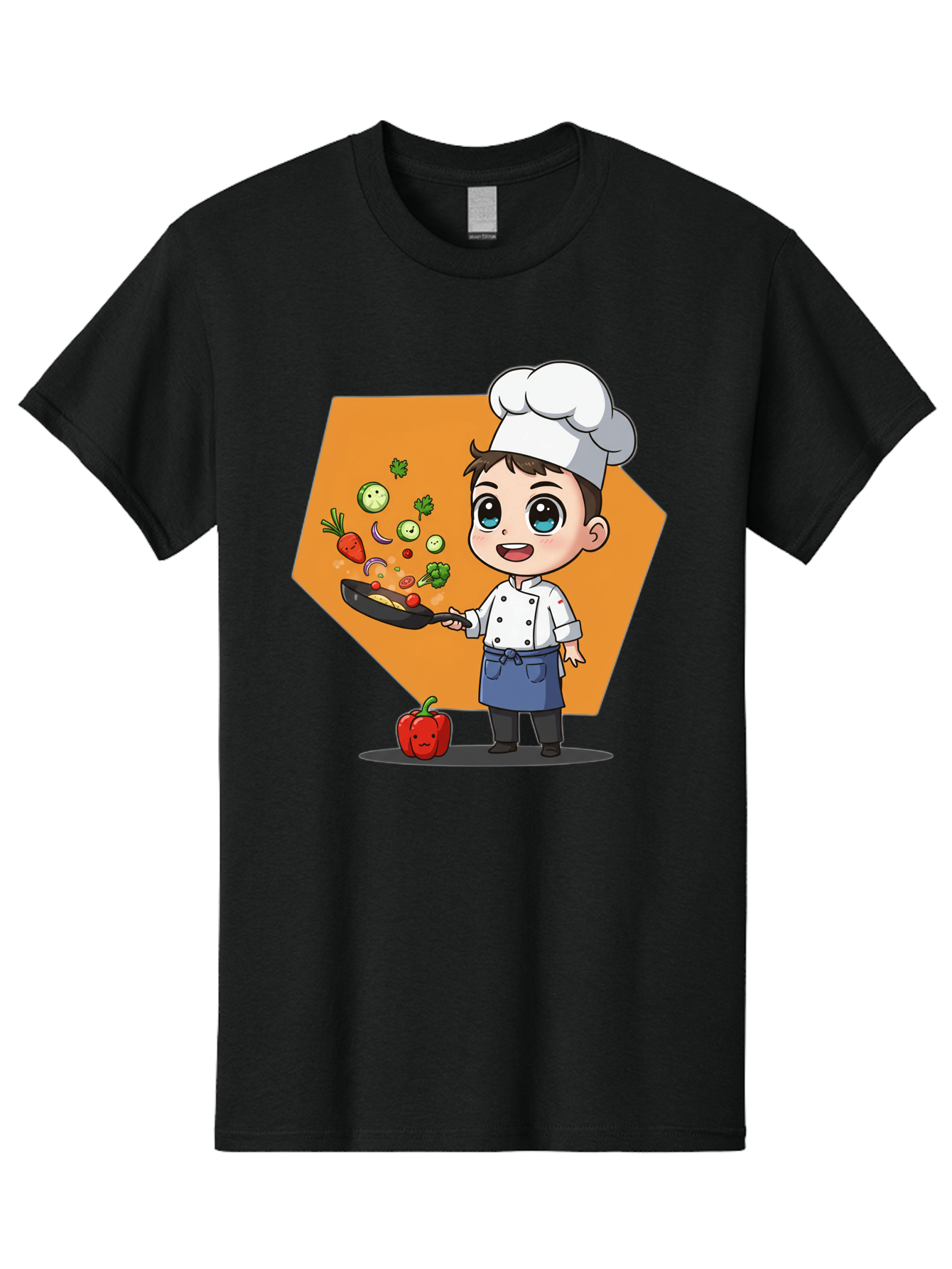Chef-Cooking-Vegetables Men'S Graphic Tee, 100% Cotton, Comfortable Casual Summer Wear, Machine Washable, Cartoon Chef, Young Boy Cooking, Healthy Vegetables, Kitchen Skills, Chef Hat, Cooking Pan, Fresh Produce, Culinary Arts, Kid Chef Bac815