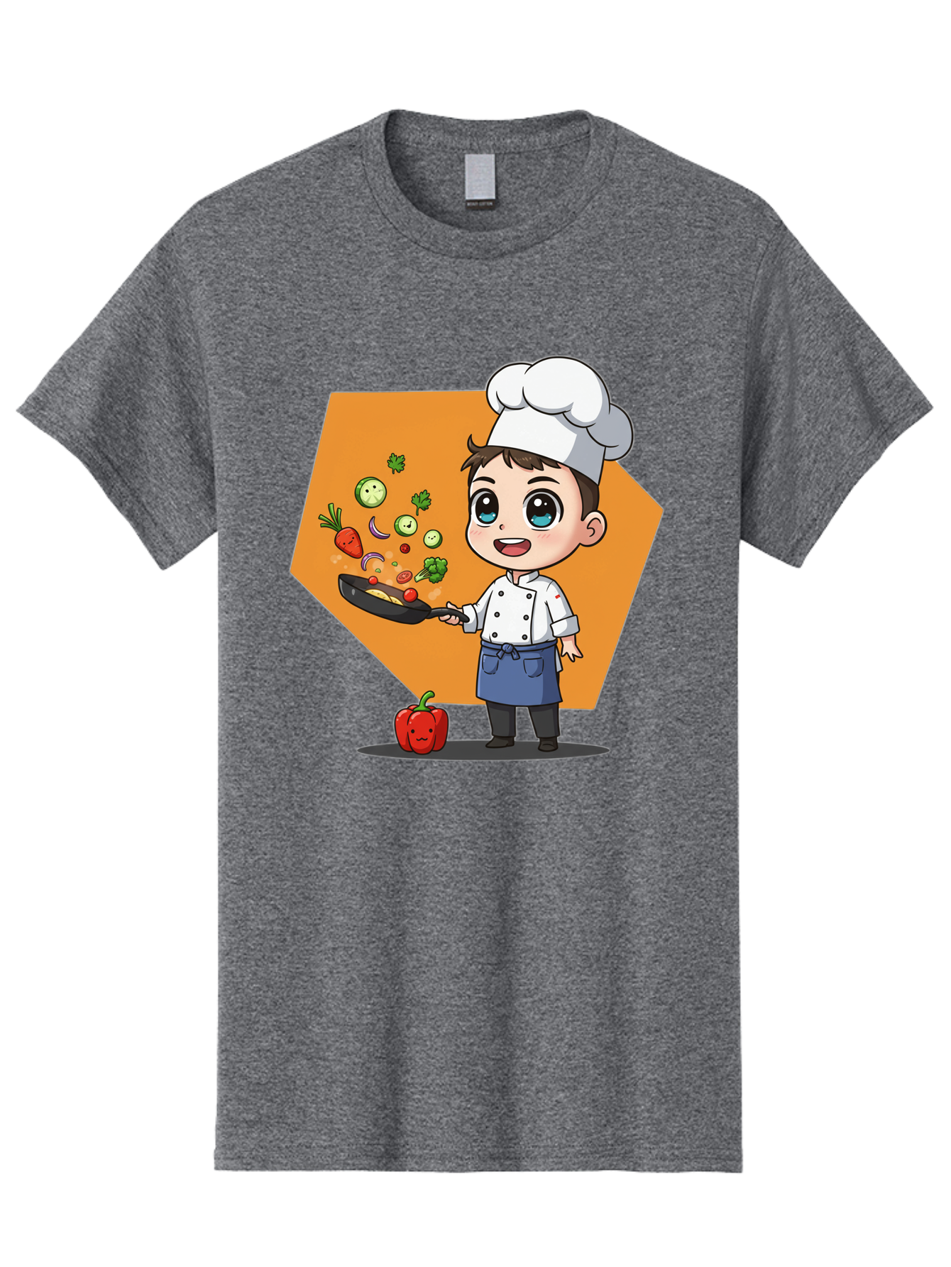 Chef-Cooking-Vegetables Men'S Graphic Tee, 100% Cotton, Comfortable Casual Summer Wear, Machine Washable, Cartoon Chef, Young Boy Cooking, Healthy Vegetables, Kitchen Skills, Chef Hat, Cooking Pan, Fresh Produce, Culinary Arts, Kid Chef Bac815