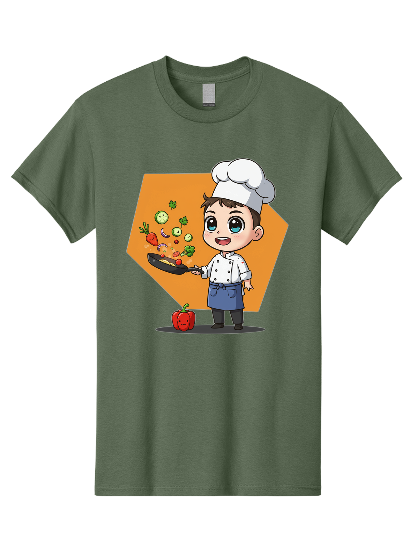 Chef-Cooking-Vegetables Men'S Graphic Tee, 100% Cotton, Comfortable Casual Summer Wear, Machine Washable, Cartoon Chef, Young Boy Cooking, Healthy Vegetables, Kitchen Skills, Chef Hat, Cooking Pan, Fresh Produce, Culinary Arts, Kid Chef Bac815