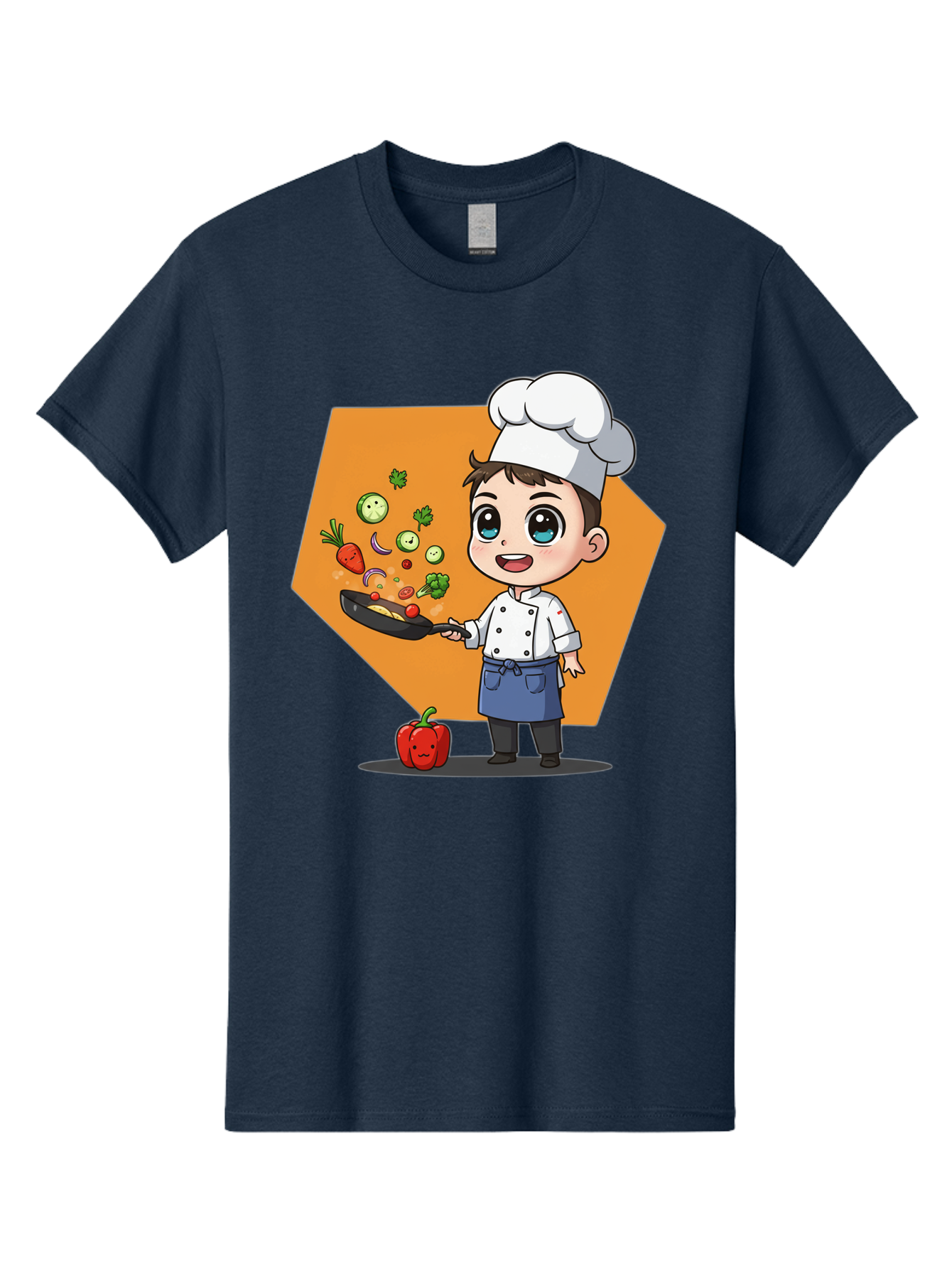Chef-Cooking-Vegetables Men'S Graphic Tee, 100% Cotton, Comfortable Casual Summer Wear, Machine Washable, Cartoon Chef, Young Boy Cooking, Healthy Vegetables, Kitchen Skills, Chef Hat, Cooking Pan, Fresh Produce, Culinary Arts, Kid Chef Bac815