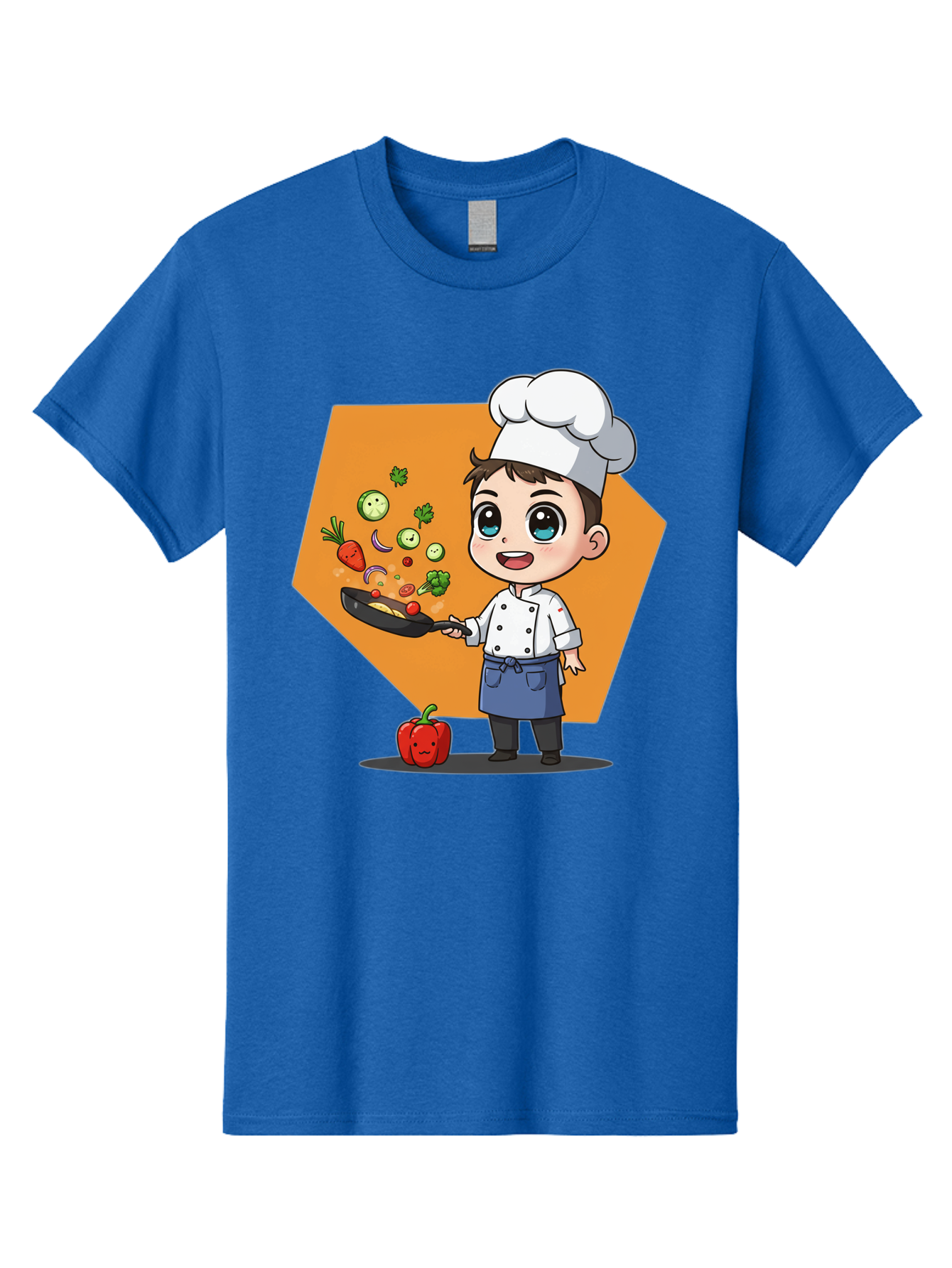 Chef-Cooking-Vegetables Men'S Graphic Tee, 100% Cotton, Comfortable Casual Summer Wear, Machine Washable, Cartoon Chef, Young Boy Cooking, Healthy Vegetables, Kitchen Skills, Chef Hat, Cooking Pan, Fresh Produce, Culinary Arts, Kid Chef Bac815