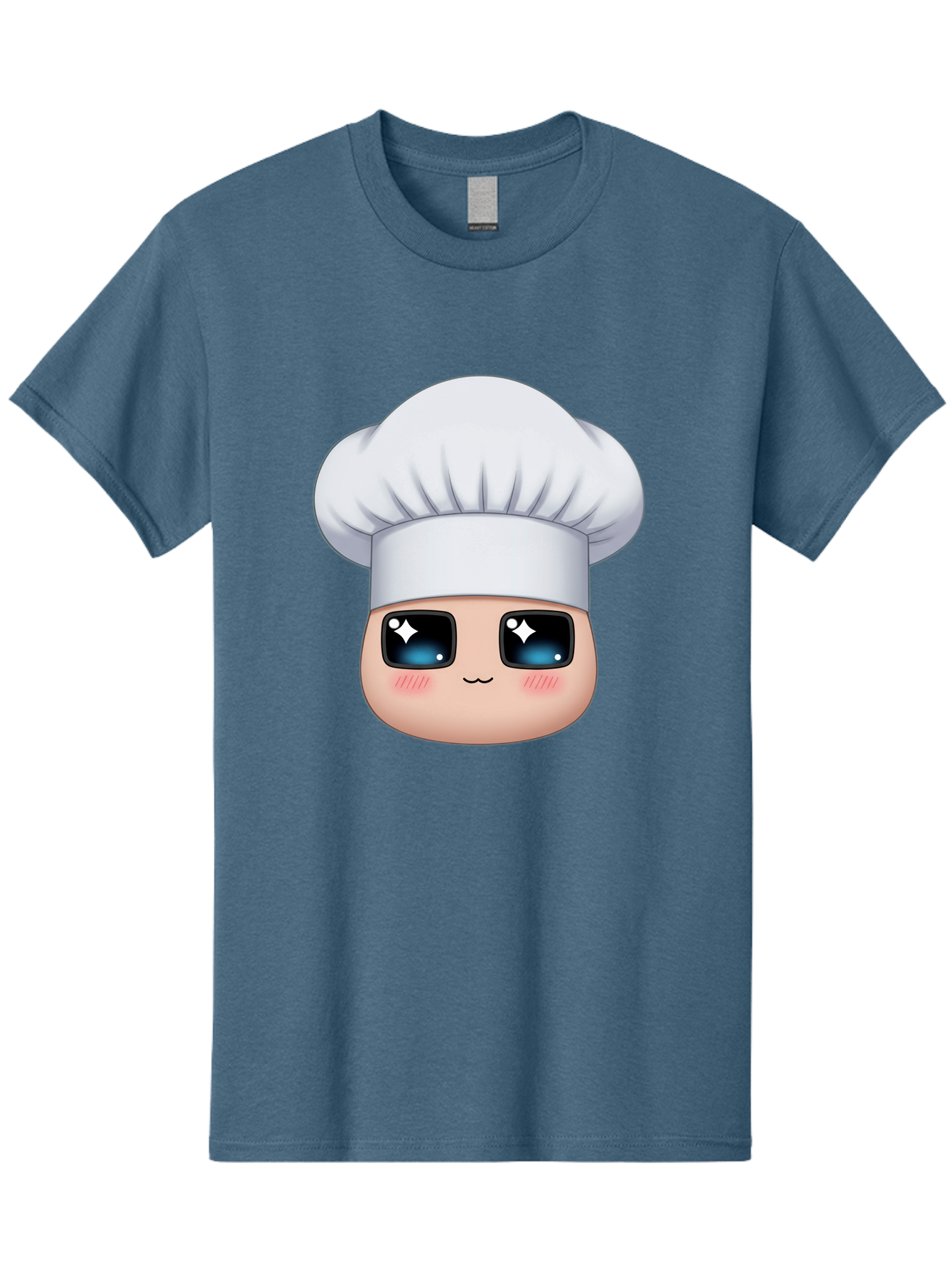 Chef-Emoji-1 Men'S Graphic Tee, 100% Cotton, Comfortable Casual Summer Wear, Machine Washable, Cartoon Chef, Cooking Emoji, Chef Hat, Cute Face, Sparkle Eyes, Rosy Cheeks, Kawaii Style, Culinary Art, Foodie, Cooking Enthusiast Bac816