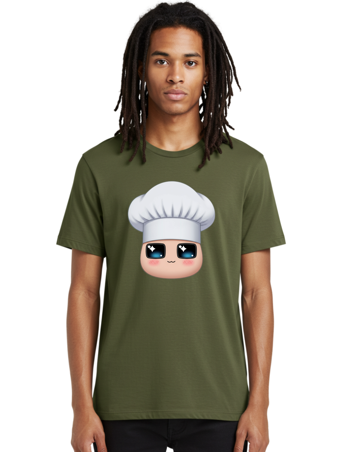 Chef-Emoji-1 Men'S Graphic Tee, 100% Cotton, Comfortable Casual Summer Wear, Machine Washable, Cartoon Chef, Cooking Emoji, Chef Hat, Cute Face, Sparkle Eyes, Rosy Cheeks, Kawaii Style, Culinary Art, Foodie, Cooking Enthusiast Bac816