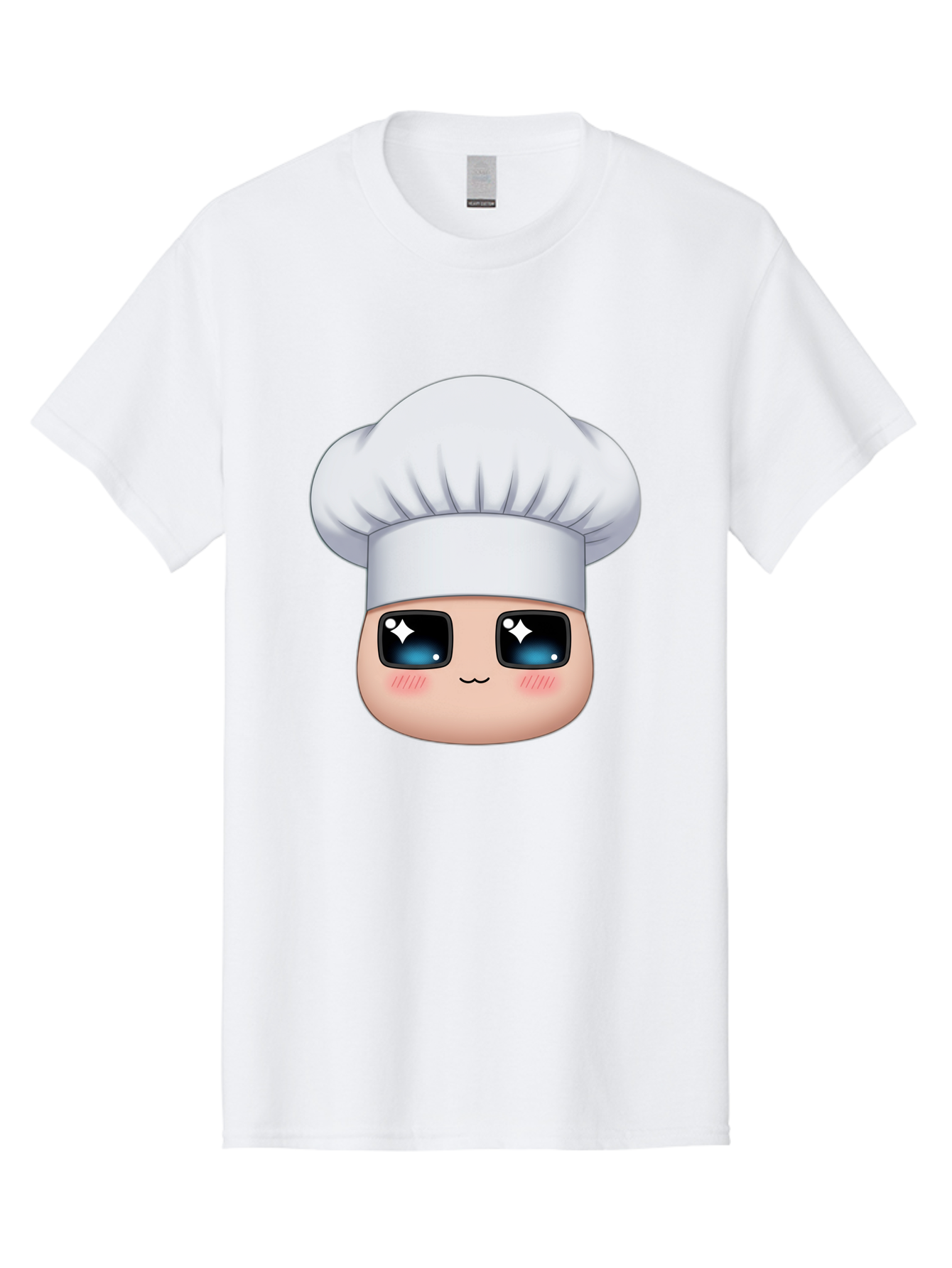 Chef-Emoji-1 Men'S Graphic Tee, 100% Cotton, Comfortable Casual Summer Wear, Machine Washable, Cartoon Chef, Cooking Emoji, Chef Hat, Cute Face, Sparkle Eyes, Rosy Cheeks, Kawaii Style, Culinary Art, Foodie, Cooking Enthusiast Bac816