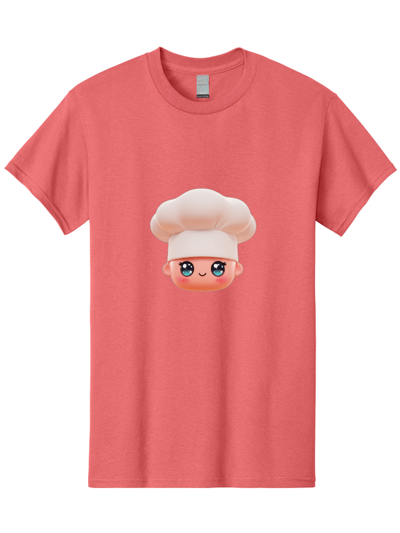 Chef-Emoji-3 Men'S Graphic Tee, 100% Cotton, Comfortable Casual Summer Wear, Machine Washable, Cartoon Character, Chef Hat, Smiling Face, Blue Eyes, Pink Cheeks, Kawaii Style, Cute Illustration, Cooking Theme, Doll Face, Fashion Accessory Bac818