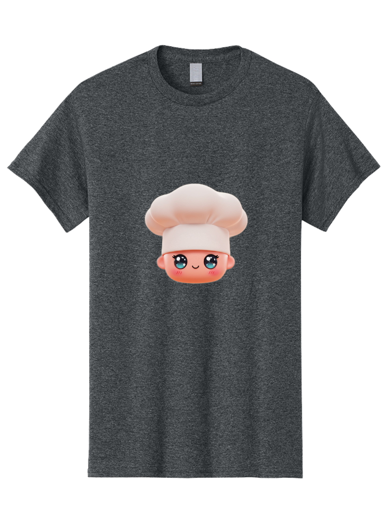 Chef-Emoji-3 Men'S Graphic Tee, 100% Cotton, Comfortable Casual Summer Wear, Machine Washable, Cartoon Character, Chef Hat, Smiling Face, Blue Eyes, Pink Cheeks, Kawaii Style, Cute Illustration, Cooking Theme, Doll Face, Fashion Accessory Bac818