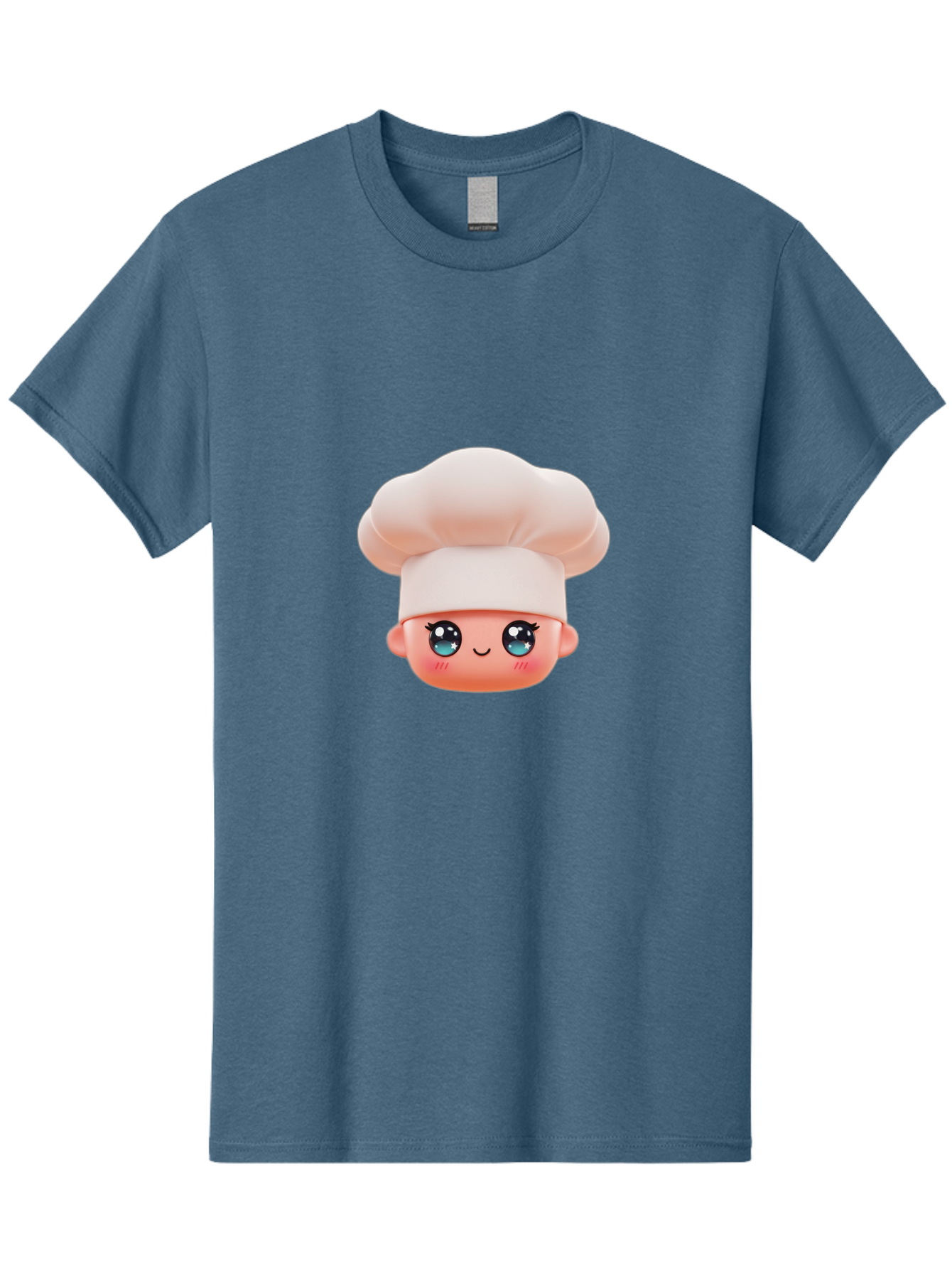 Chef-Emoji-3 Men'S Graphic Tee, 100% Cotton, Comfortable Casual Summer Wear, Machine Washable, Cartoon Character, Chef Hat, Smiling Face, Blue Eyes, Pink Cheeks, Kawaii Style, Cute Illustration, Cooking Theme, Doll Face, Fashion Accessory Bac818