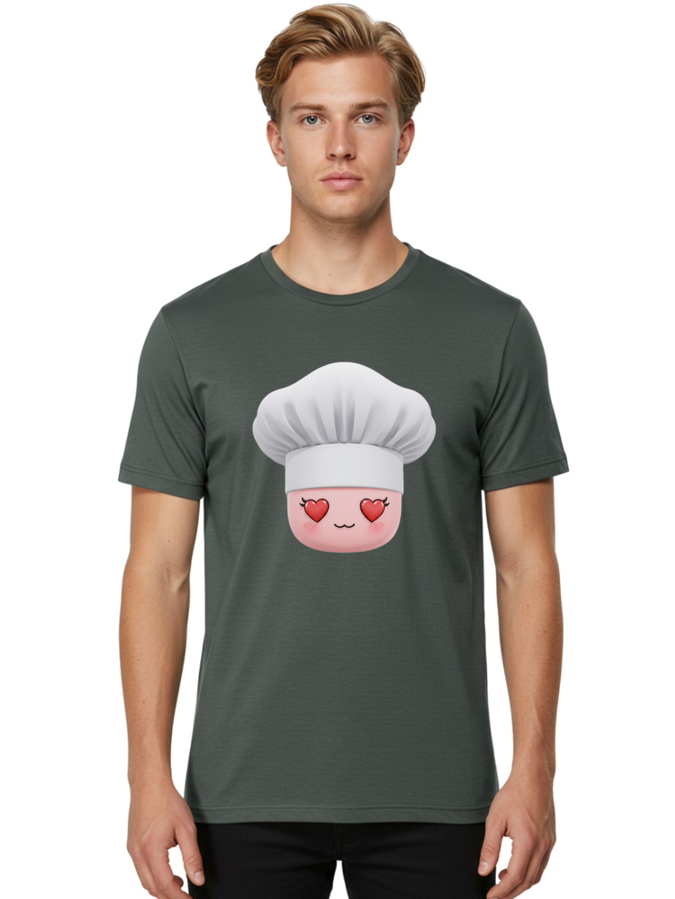 Chef-Emoji Men'S Graphic Tee, 100% Cotton, Comfortable Casual Summer Wear, Machine Washable, Cartoon Chef Hat, Chef Emoji, Cute Chef Face, Heart Eyes, Cooking Love, Culinary Passion, Adorable Character, Facial Expression, Cartoon Style Bac819