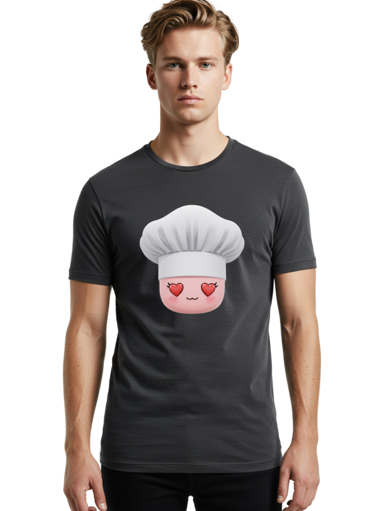 Chef-Emoji Men'S Graphic Tee, 100% Cotton, Comfortable Casual Summer Wear, Machine Washable, Cartoon Chef Hat, Chef Emoji, Cute Chef Face, Heart Eyes, Cooking Love, Culinary Passion, Adorable Character, Facial Expression, Cartoon Style Bac819