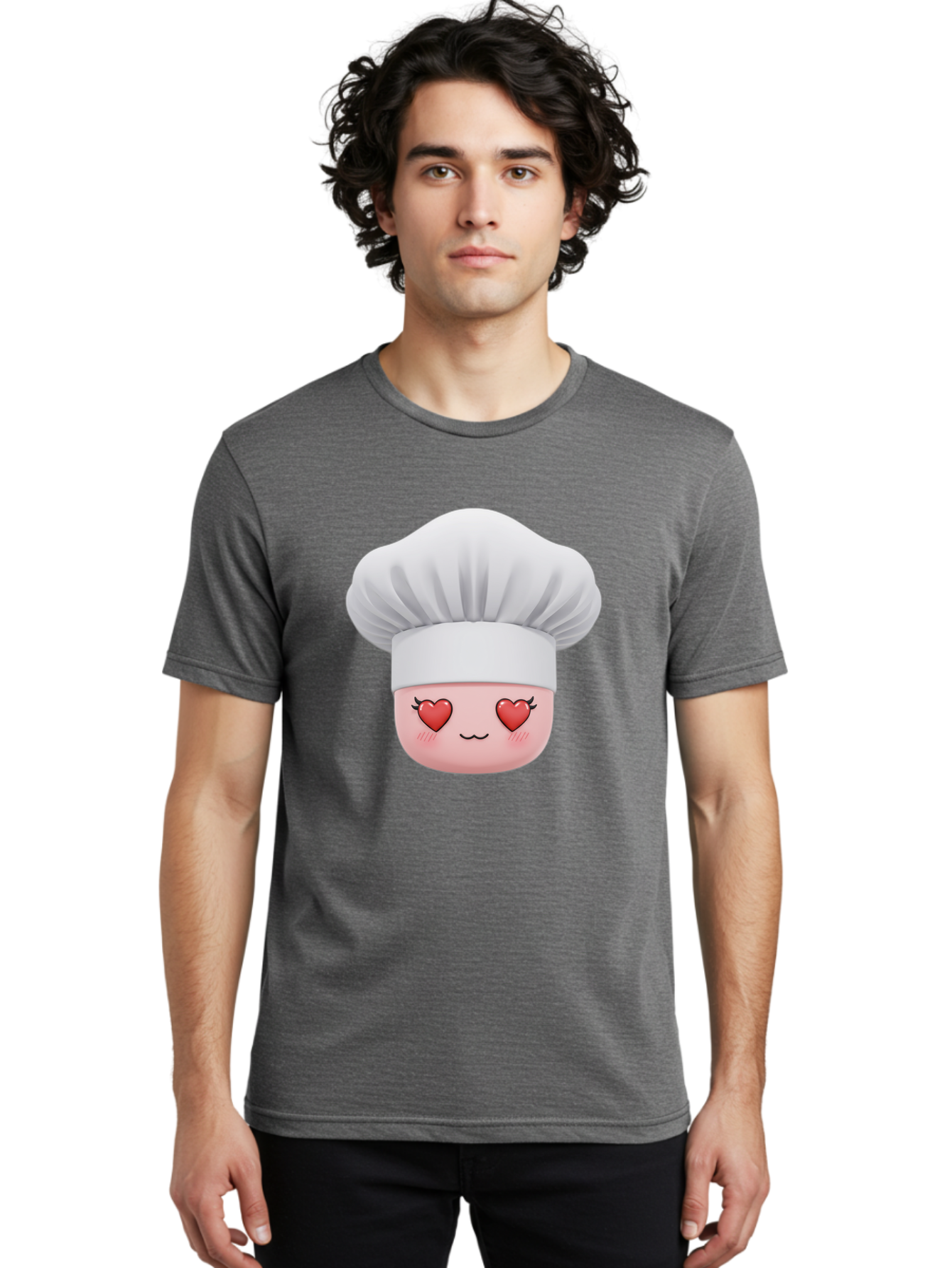 Chef-Emoji Men'S Graphic Tee, 100% Cotton, Comfortable Casual Summer Wear, Machine Washable, Cartoon Chef Hat, Chef Emoji, Cute Chef Face, Heart Eyes, Cooking Love, Culinary Passion, Adorable Character, Facial Expression, Cartoon Style Bac819