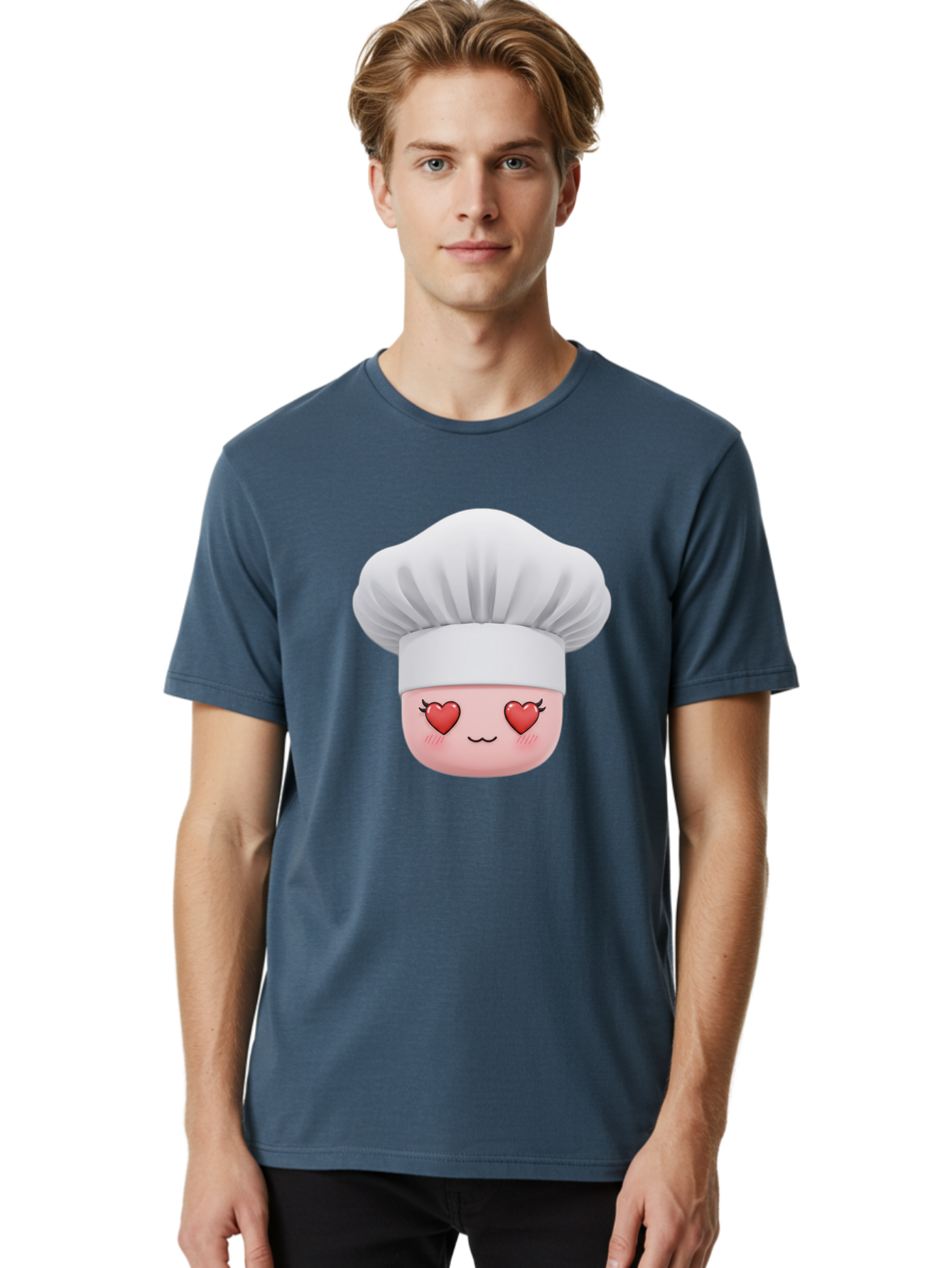Chef-Emoji Men'S Graphic Tee, 100% Cotton, Comfortable Casual Summer Wear, Machine Washable, Cartoon Chef Hat, Chef Emoji, Cute Chef Face, Heart Eyes, Cooking Love, Culinary Passion, Adorable Character, Facial Expression, Cartoon Style Bac819