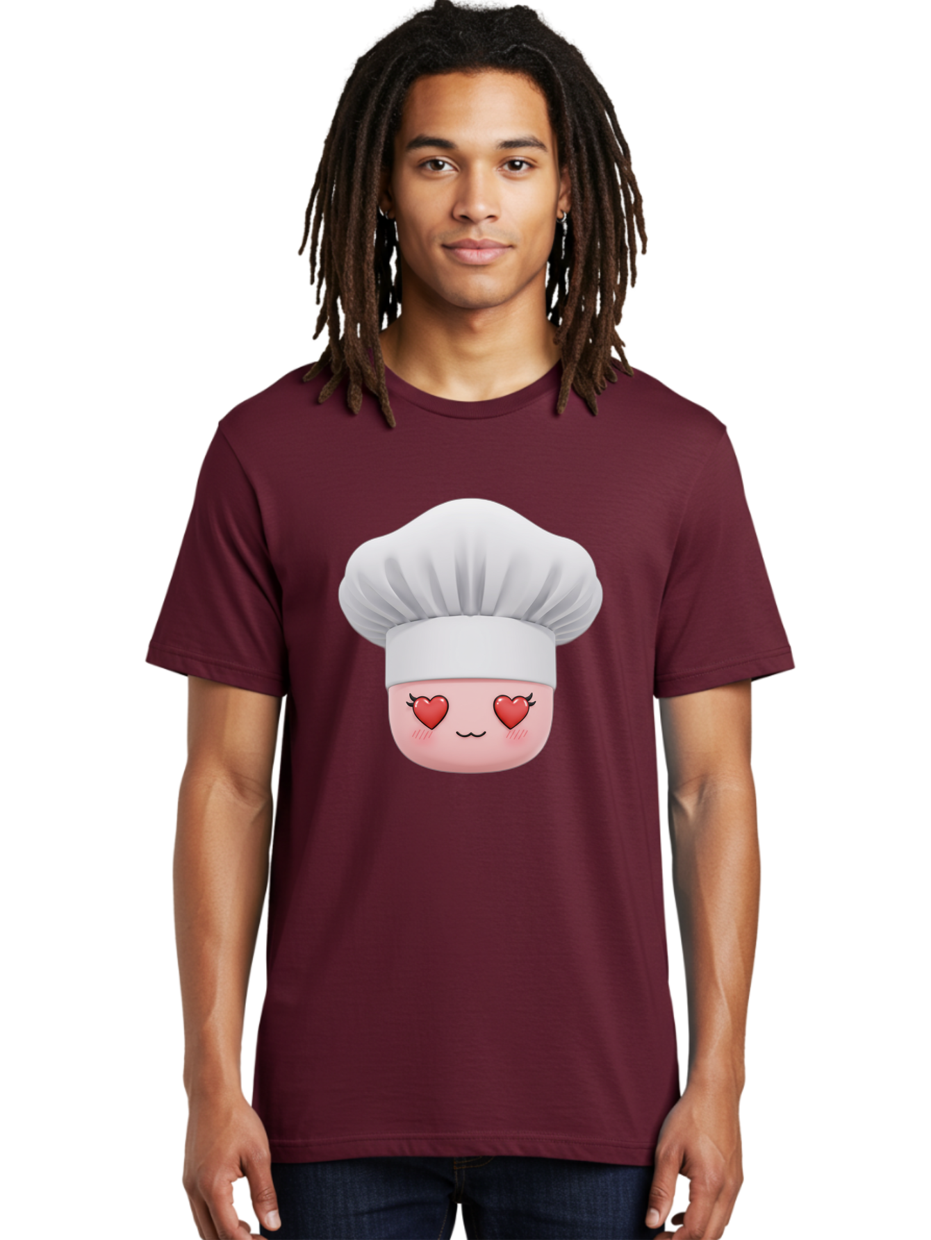 Chef-Emoji Men'S Graphic Tee, 100% Cotton, Comfortable Casual Summer Wear, Machine Washable, Cartoon Chef Hat, Chef Emoji, Cute Chef Face, Heart Eyes, Cooking Love, Culinary Passion, Adorable Character, Facial Expression, Cartoon Style Bac819