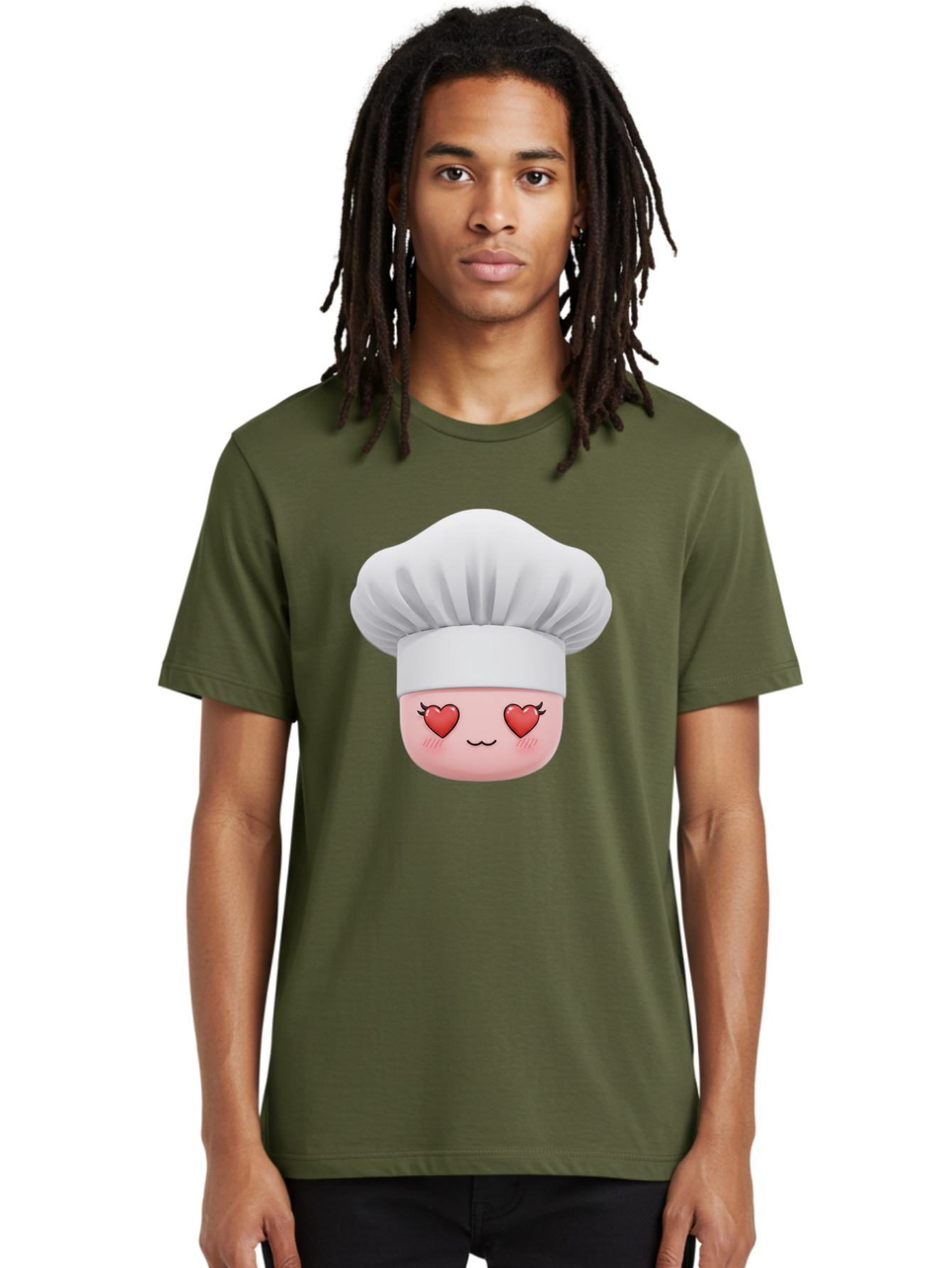 Chef-Emoji Men'S Graphic Tee, 100% Cotton, Comfortable Casual Summer Wear, Machine Washable, Cartoon Chef Hat, Chef Emoji, Cute Chef Face, Heart Eyes, Cooking Love, Culinary Passion, Adorable Character, Facial Expression, Cartoon Style Bac819