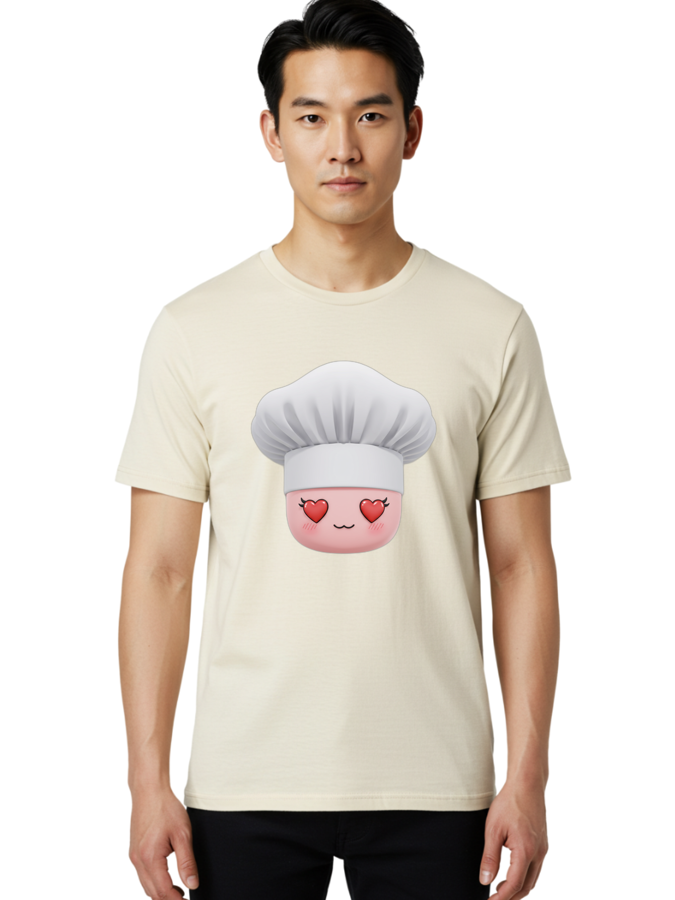 Chef-Emoji Men'S Graphic Tee, 100% Cotton, Comfortable Casual Summer Wear, Machine Washable, Cartoon Chef Hat, Chef Emoji, Cute Chef Face, Heart Eyes, Cooking Love, Culinary Passion, Adorable Character, Facial Expression, Cartoon Style Bac819