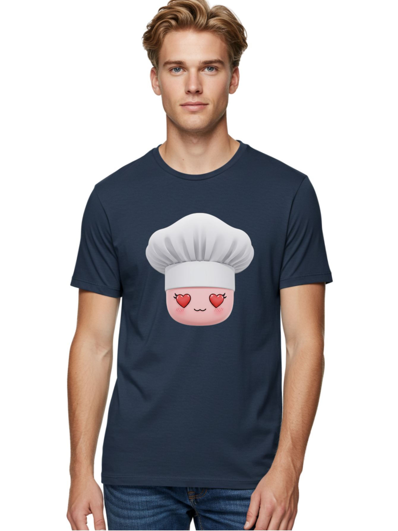 Chef-Emoji Men'S Graphic Tee, 100% Cotton, Comfortable Casual Summer Wear, Machine Washable, Cartoon Chef Hat, Chef Emoji, Cute Chef Face, Heart Eyes, Cooking Love, Culinary Passion, Adorable Character, Facial Expression, Cartoon Style Bac819
