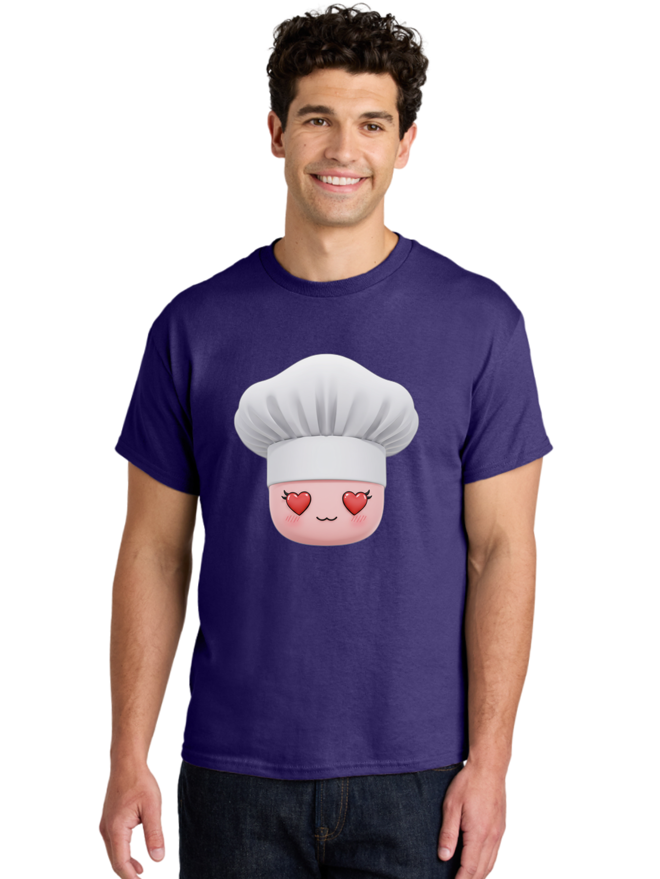 Chef-Emoji Men'S Graphic Tee, 100% Cotton, Comfortable Casual Summer Wear, Machine Washable, Cartoon Chef Hat, Chef Emoji, Cute Chef Face, Heart Eyes, Cooking Love, Culinary Passion, Adorable Character, Facial Expression, Cartoon Style Bac819