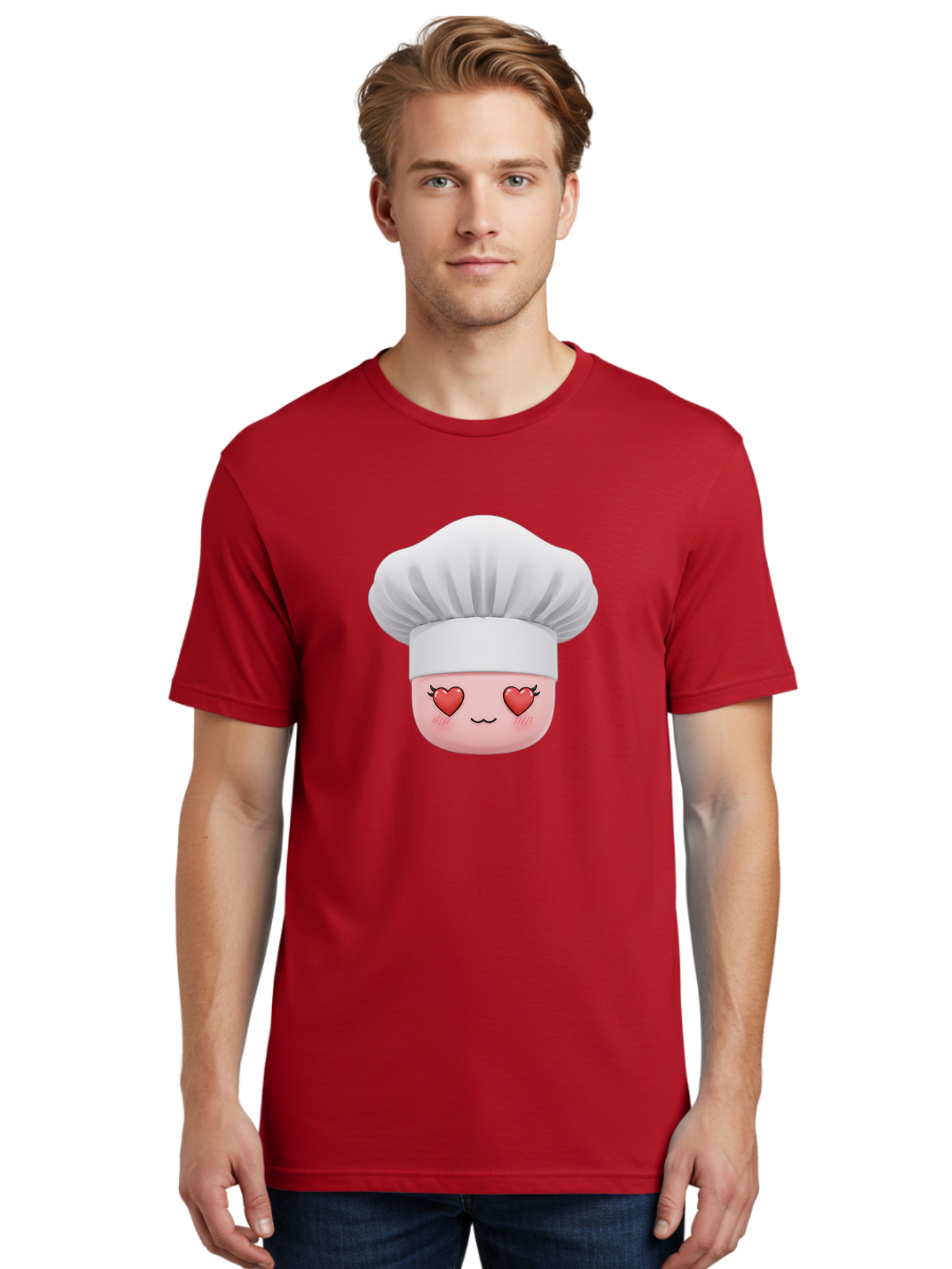 Chef-Emoji Men'S Graphic Tee, 100% Cotton, Comfortable Casual Summer Wear, Machine Washable, Cartoon Chef Hat, Chef Emoji, Cute Chef Face, Heart Eyes, Cooking Love, Culinary Passion, Adorable Character, Facial Expression, Cartoon Style Bac819