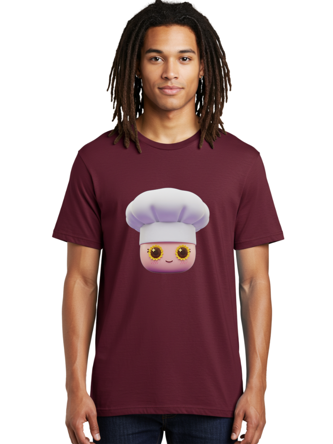 Chef-Emoticon Men'S Graphic Tee, 100% Cotton, Comfortable Casual Summer Wear, Machine Washable, Chef Character, Cute Emoji, Cooking Theme, Sunflower Eyes, Happy Face, Culinary Arts, Kitchen Icon, Cartoon Style Bac820