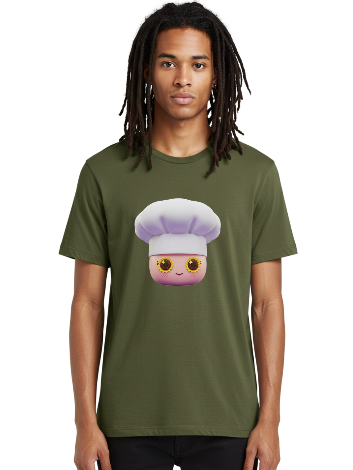 Chef-Emoticon Men'S Graphic Tee, 100% Cotton, Comfortable Casual Summer Wear, Machine Washable, Chef Character, Cute Emoji, Cooking Theme, Sunflower Eyes, Happy Face, Culinary Arts, Kitchen Icon, Cartoon Style Bac820