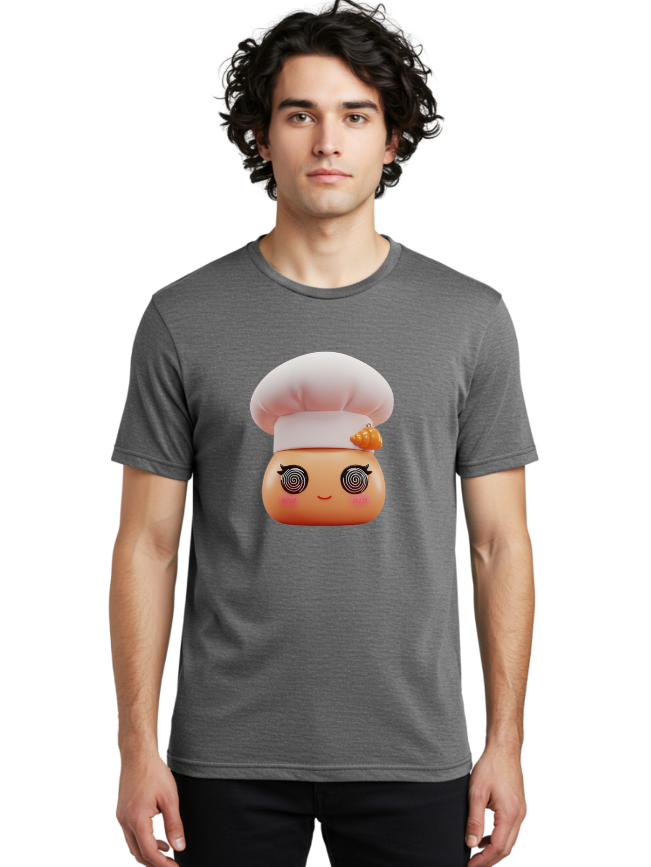 Chef-Face Men'S Graphic Tee, 100% Cotton, Comfortable Casual Summer Wear, Machine Washable, Cartoon Character, Chef Hat, Spiral Eyes, Cute Face, Cooking Theme, Kitchen Art, Whimsical Design, Kawaii Style, Playful Character Bac822