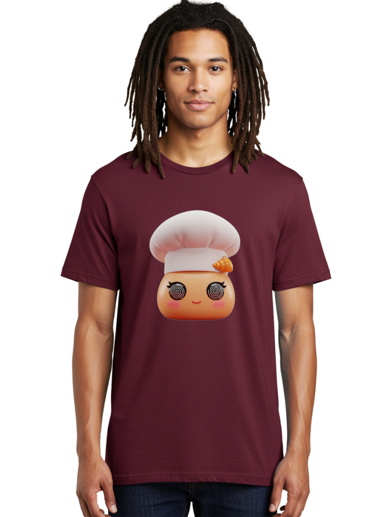 Chef-Face Men'S Graphic Tee, 100% Cotton, Comfortable Casual Summer Wear, Machine Washable, Cartoon Character, Chef Hat, Spiral Eyes, Cute Face, Cooking Theme, Kitchen Art, Whimsical Design, Kawaii Style, Playful Character Bac822