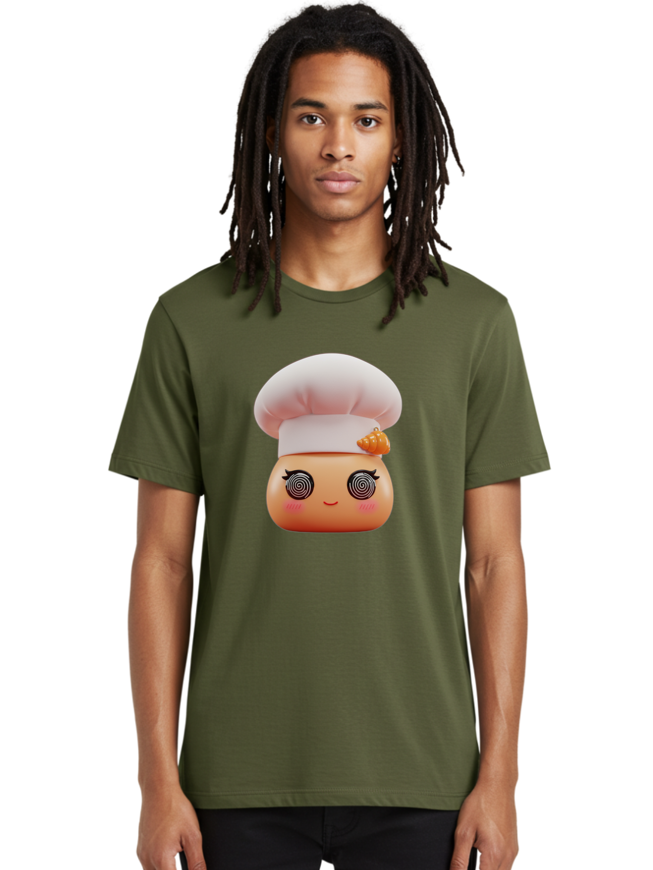 Chef-Face Men'S Graphic Tee, 100% Cotton, Comfortable Casual Summer Wear, Machine Washable, Cartoon Character, Chef Hat, Spiral Eyes, Cute Face, Cooking Theme, Kitchen Art, Whimsical Design, Kawaii Style, Playful Character Bac822