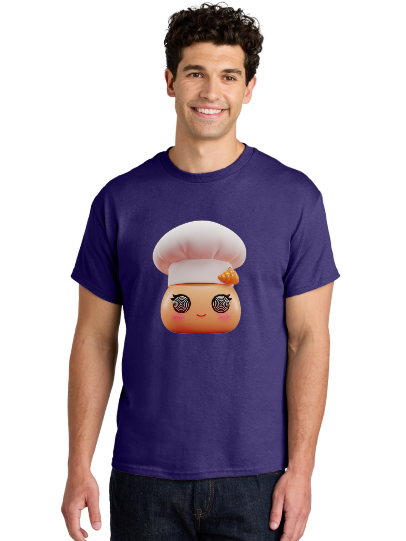 Chef-Face Men'S Graphic Tee, 100% Cotton, Comfortable Casual Summer Wear, Machine Washable, Cartoon Character, Chef Hat, Spiral Eyes, Cute Face, Cooking Theme, Kitchen Art, Whimsical Design, Kawaii Style, Playful Character Bac822