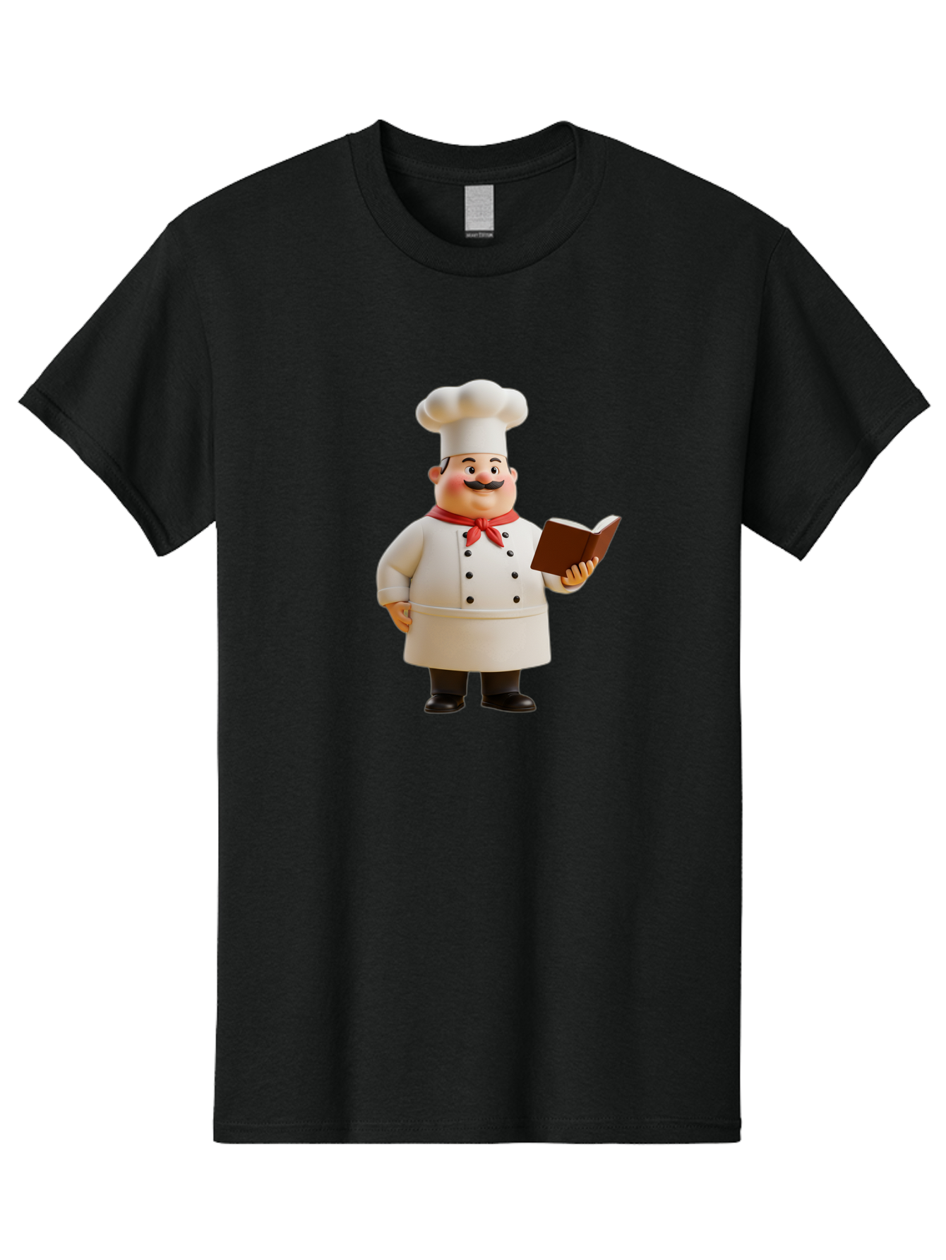 Chef-Figurine-2 Men'S Graphic Tee, 100% Cotton, Comfortable Casual Summer Wear, Machine Washable, Chef Hat, Chef Jacket, Red Neckerchief, Cookbook, Recipe Book, Chef Character, Cartoon Chef, Mustached Man, Cooking Attire, Culinary Expert Bac824