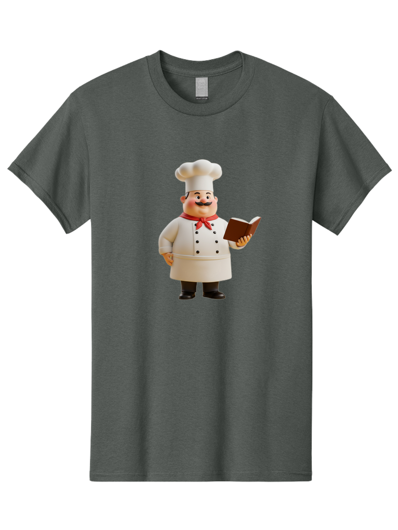 Chef-Figurine-2 Men'S Graphic Tee, 100% Cotton, Comfortable Casual Summer Wear, Machine Washable, Chef Hat, Chef Jacket, Red Neckerchief, Cookbook, Recipe Book, Chef Character, Cartoon Chef, Mustached Man, Cooking Attire, Culinary Expert Bac824