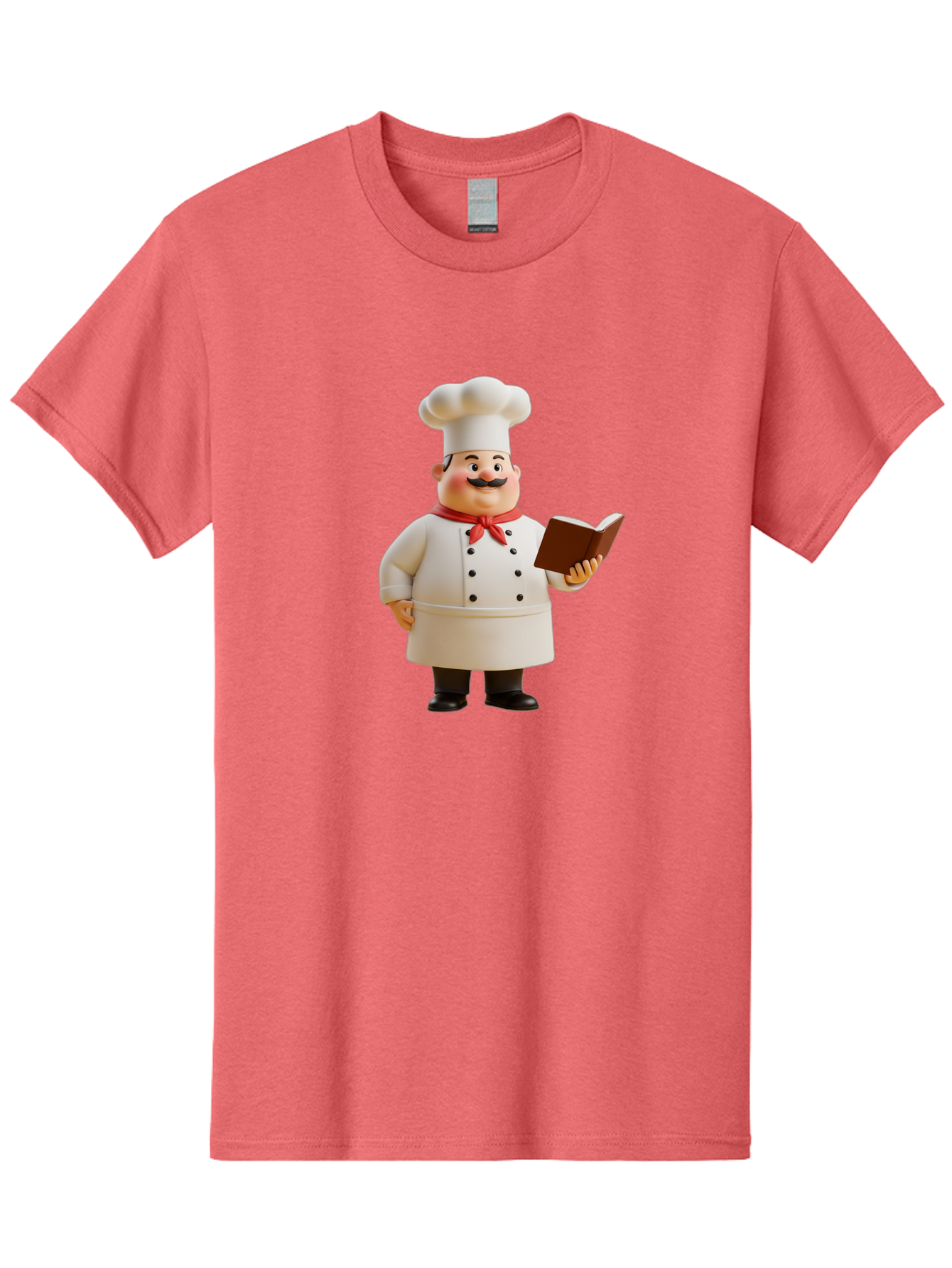 Chef-Figurine-2 Men'S Graphic Tee, 100% Cotton, Comfortable Casual Summer Wear, Machine Washable, Chef Hat, Chef Jacket, Red Neckerchief, Cookbook, Recipe Book, Chef Character, Cartoon Chef, Mustached Man, Cooking Attire, Culinary Expert Bac824