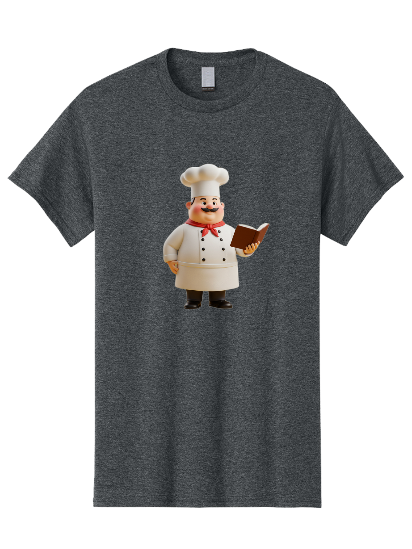 Chef-Figurine-2 Men'S Graphic Tee, 100% Cotton, Comfortable Casual Summer Wear, Machine Washable, Chef Hat, Chef Jacket, Red Neckerchief, Cookbook, Recipe Book, Chef Character, Cartoon Chef, Mustached Man, Cooking Attire, Culinary Expert Bac824