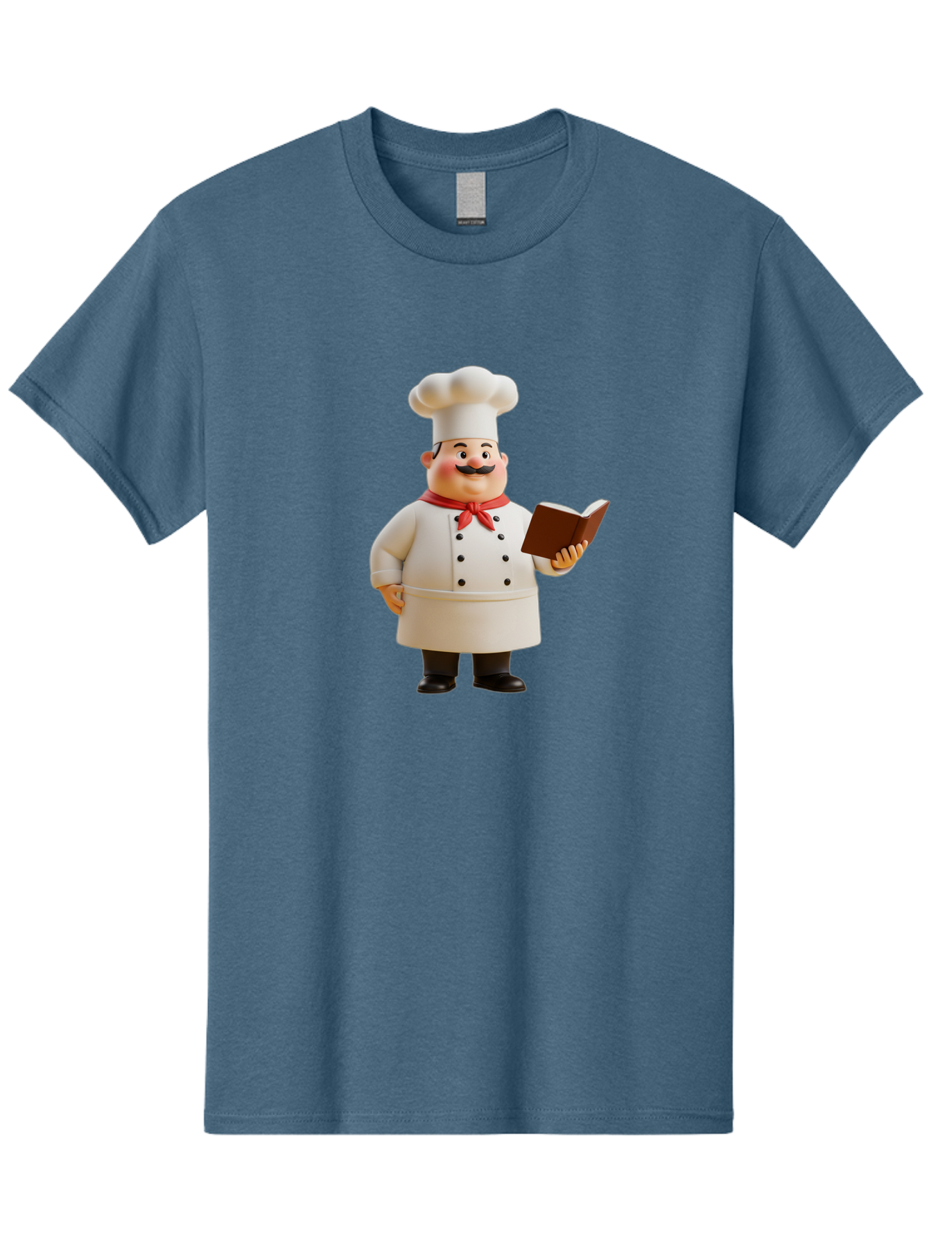 Chef-Figurine-2 Men'S Graphic Tee, 100% Cotton, Comfortable Casual Summer Wear, Machine Washable, Chef Hat, Chef Jacket, Red Neckerchief, Cookbook, Recipe Book, Chef Character, Cartoon Chef, Mustached Man, Cooking Attire, Culinary Expert Bac824