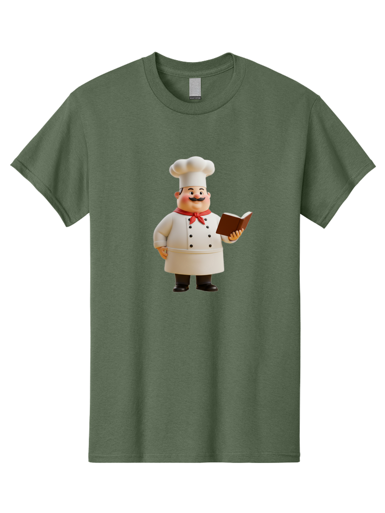 Chef-Figurine-2 Men'S Graphic Tee, 100% Cotton, Comfortable Casual Summer Wear, Machine Washable, Chef Hat, Chef Jacket, Red Neckerchief, Cookbook, Recipe Book, Chef Character, Cartoon Chef, Mustached Man, Cooking Attire, Culinary Expert Bac824