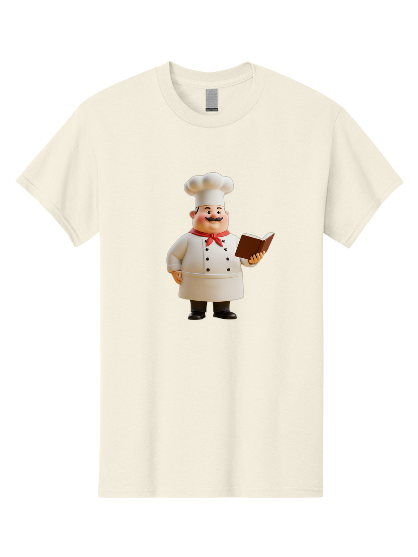 Chef-Figurine-2 Men'S Graphic Tee, 100% Cotton, Comfortable Casual Summer Wear, Machine Washable, Chef Hat, Chef Jacket, Red Neckerchief, Cookbook, Recipe Book, Chef Character, Cartoon Chef, Mustached Man, Cooking Attire, Culinary Expert Bac824