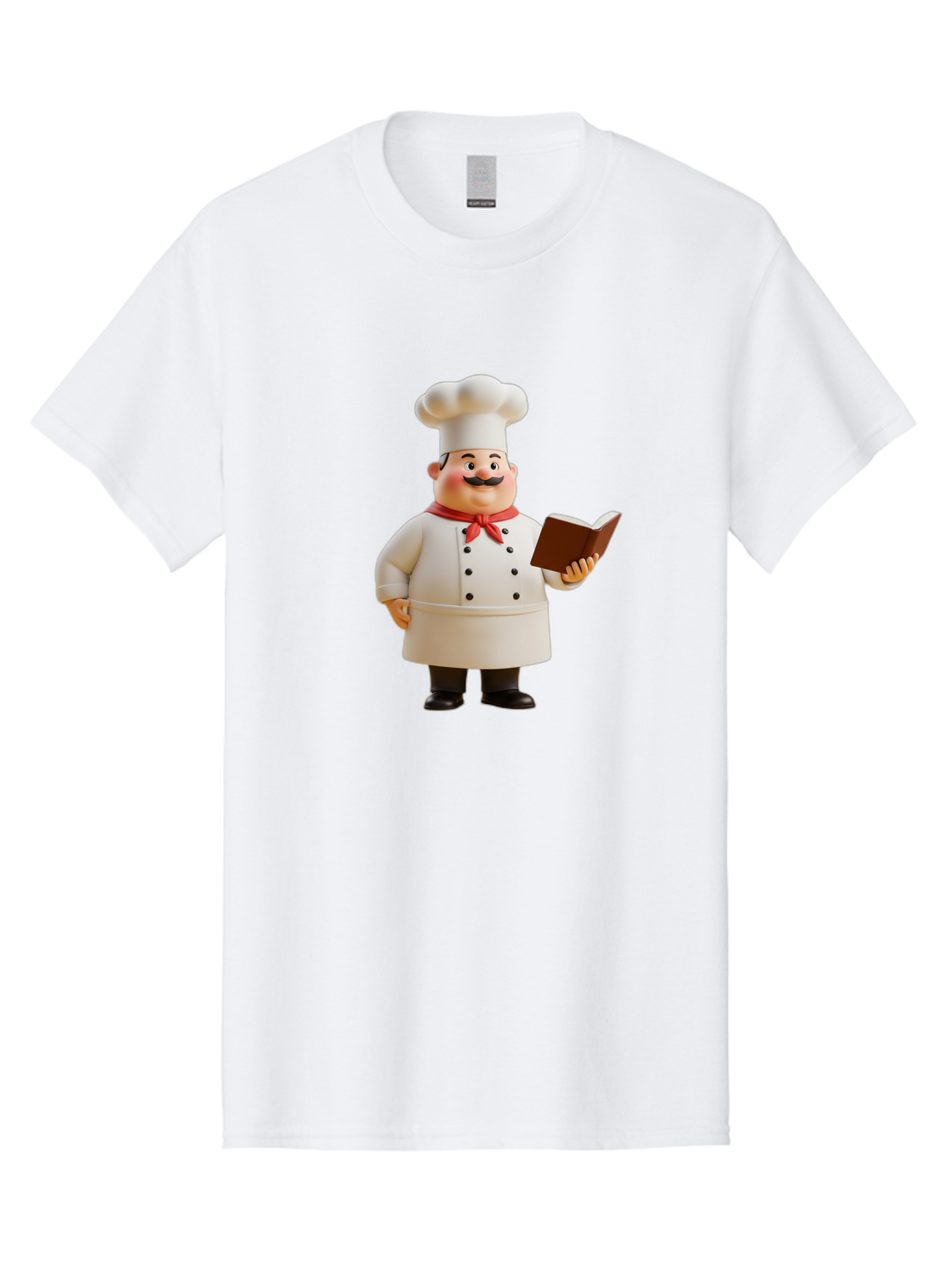Chef-Figurine-2 Men'S Graphic Tee, 100% Cotton, Comfortable Casual Summer Wear, Machine Washable, Chef Hat, Chef Jacket, Red Neckerchief, Cookbook, Recipe Book, Chef Character, Cartoon Chef, Mustached Man, Cooking Attire, Culinary Expert Bac824