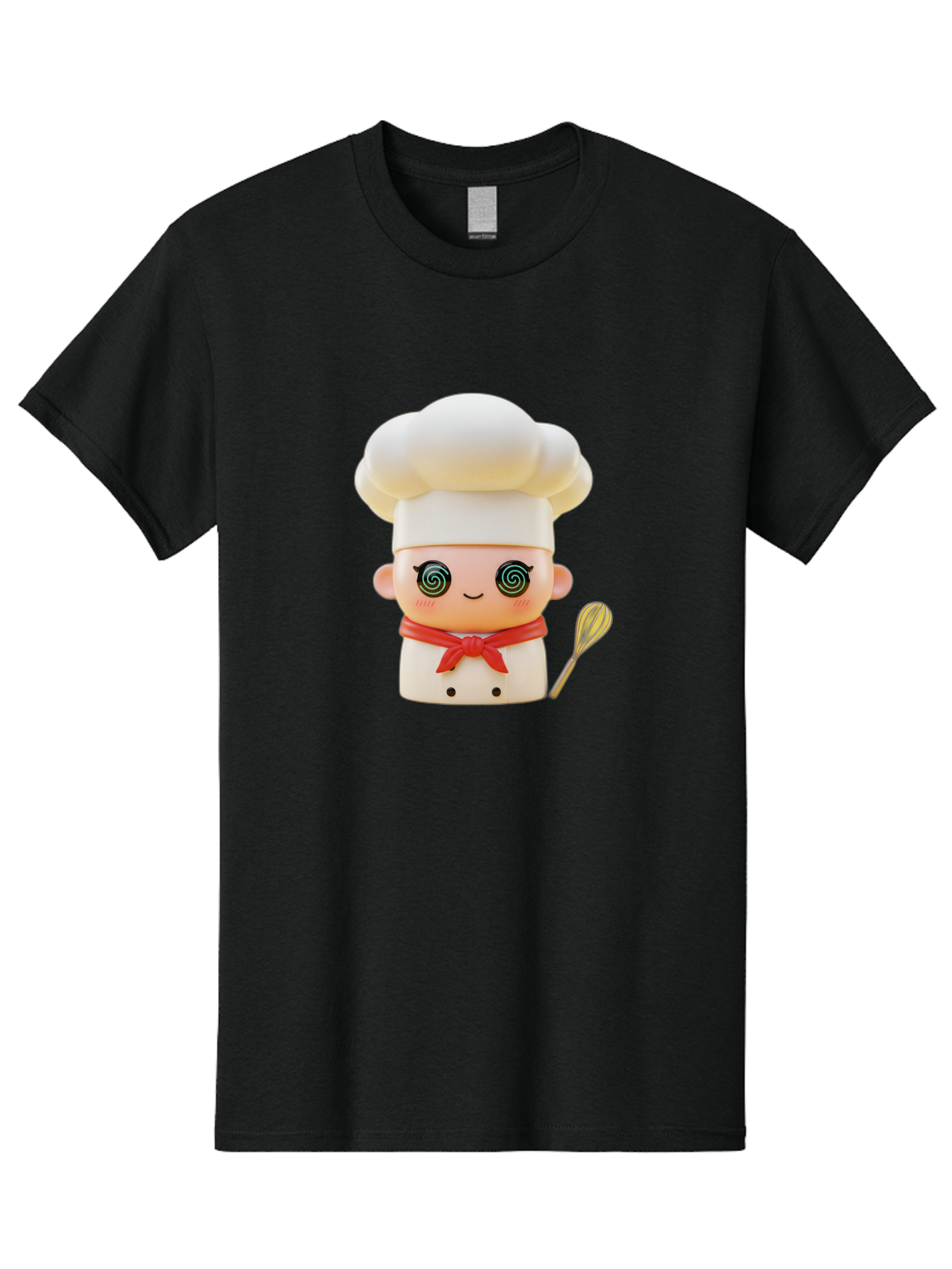 Chef-Figurine-3 Men'S Graphic Tee, 100% Cotton, Comfortable Casual Summer Wear, Machine Washable, Chef Figurine, White Chef Hat, Red Ribbon, Swirl Eyes, Cute Face, Baking Accessories, Whisk, Cooking Utensils, Culinary Art, Kawaii Character, Bac825