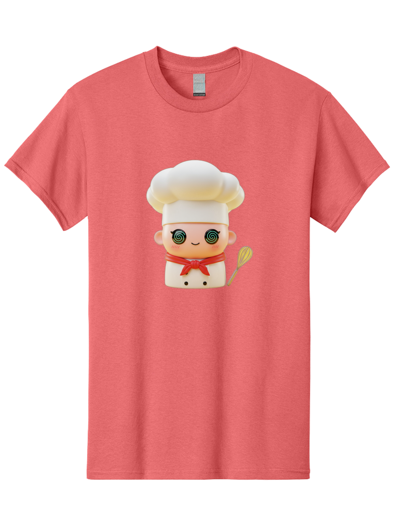 Chef-Figurine-3 Men'S Graphic Tee, 100% Cotton, Comfortable Casual Summer Wear, Machine Washable, Chef Figurine, White Chef Hat, Red Ribbon, Swirl Eyes, Cute Face, Baking Accessories, Whisk, Cooking Utensils, Culinary Art, Kawaii Character, Bac825