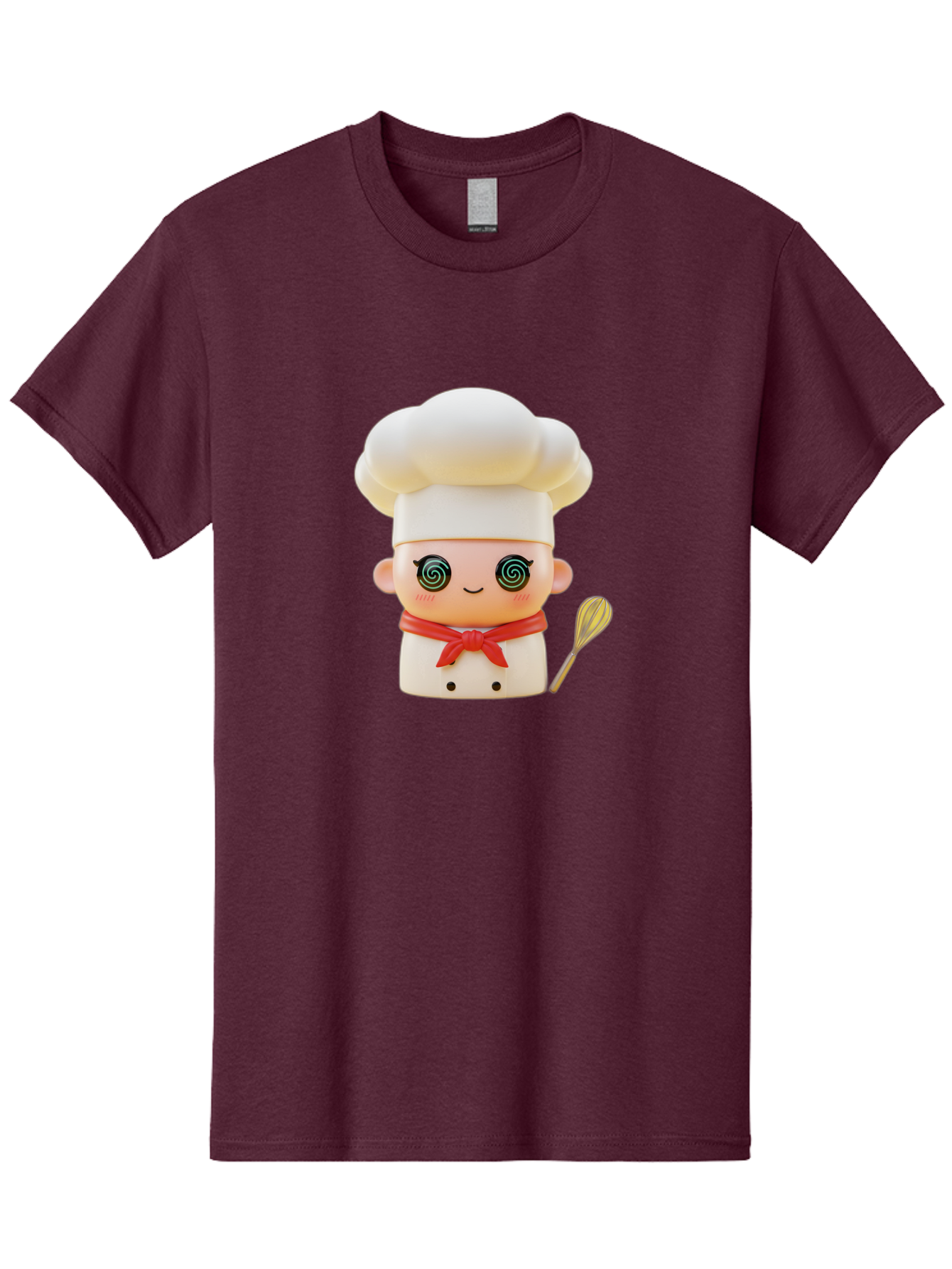 Chef-Figurine-3 Men'S Graphic Tee, 100% Cotton, Comfortable Casual Summer Wear, Machine Washable, Chef Figurine, White Chef Hat, Red Ribbon, Swirl Eyes, Cute Face, Baking Accessories, Whisk, Cooking Utensils, Culinary Art, Kawaii Character, Bac825
