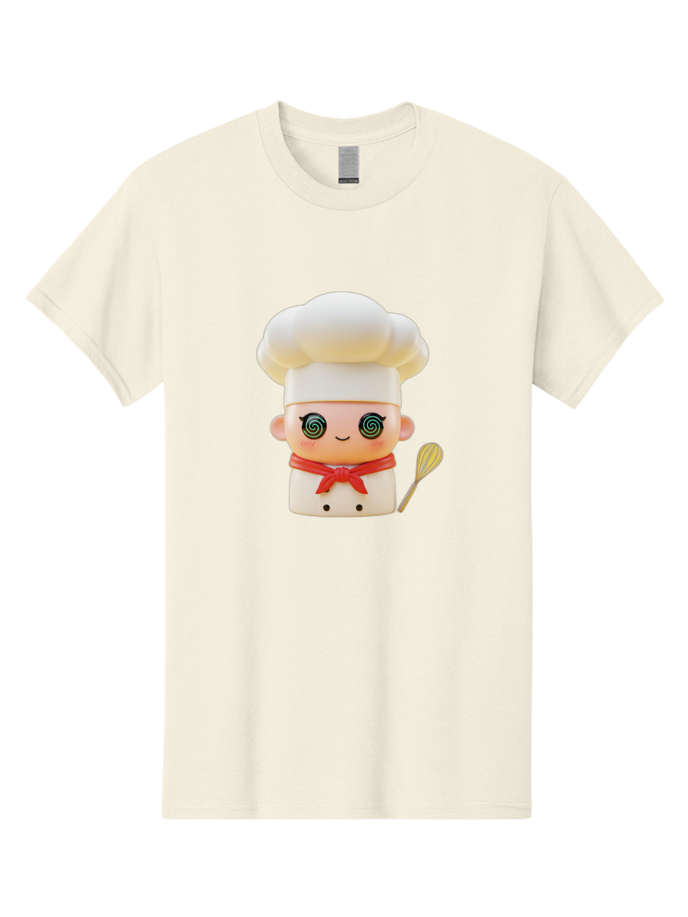 Chef-Figurine-3 Men'S Graphic Tee, 100% Cotton, Comfortable Casual Summer Wear, Machine Washable, Chef Figurine, White Chef Hat, Red Ribbon, Swirl Eyes, Cute Face, Baking Accessories, Whisk, Cooking Utensils, Culinary Art, Kawaii Character, Bac825