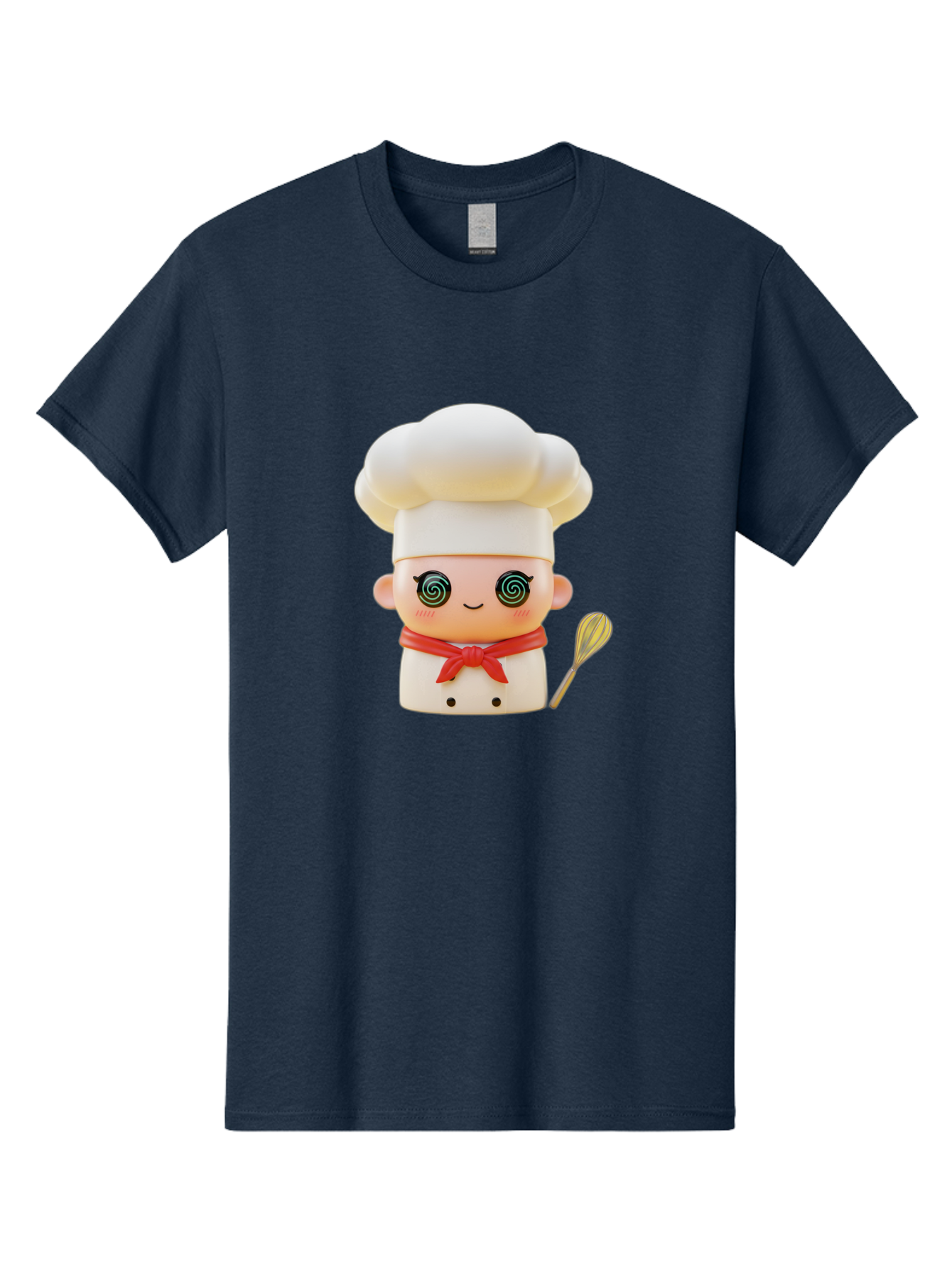 Chef-Figurine-3 Men'S Graphic Tee, 100% Cotton, Comfortable Casual Summer Wear, Machine Washable, Chef Figurine, White Chef Hat, Red Ribbon, Swirl Eyes, Cute Face, Baking Accessories, Whisk, Cooking Utensils, Culinary Art, Kawaii Character, Bac825