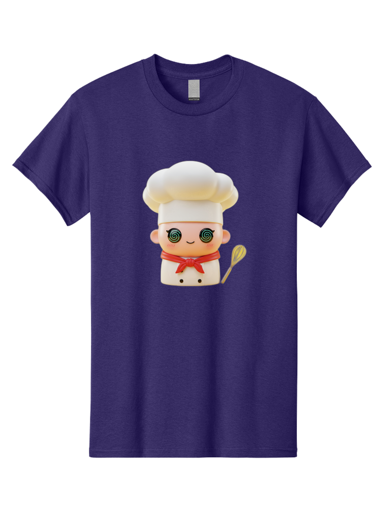 Chef-Figurine-3 Men'S Graphic Tee, 100% Cotton, Comfortable Casual Summer Wear, Machine Washable, Chef Figurine, White Chef Hat, Red Ribbon, Swirl Eyes, Cute Face, Baking Accessories, Whisk, Cooking Utensils, Culinary Art, Kawaii Character, Bac825